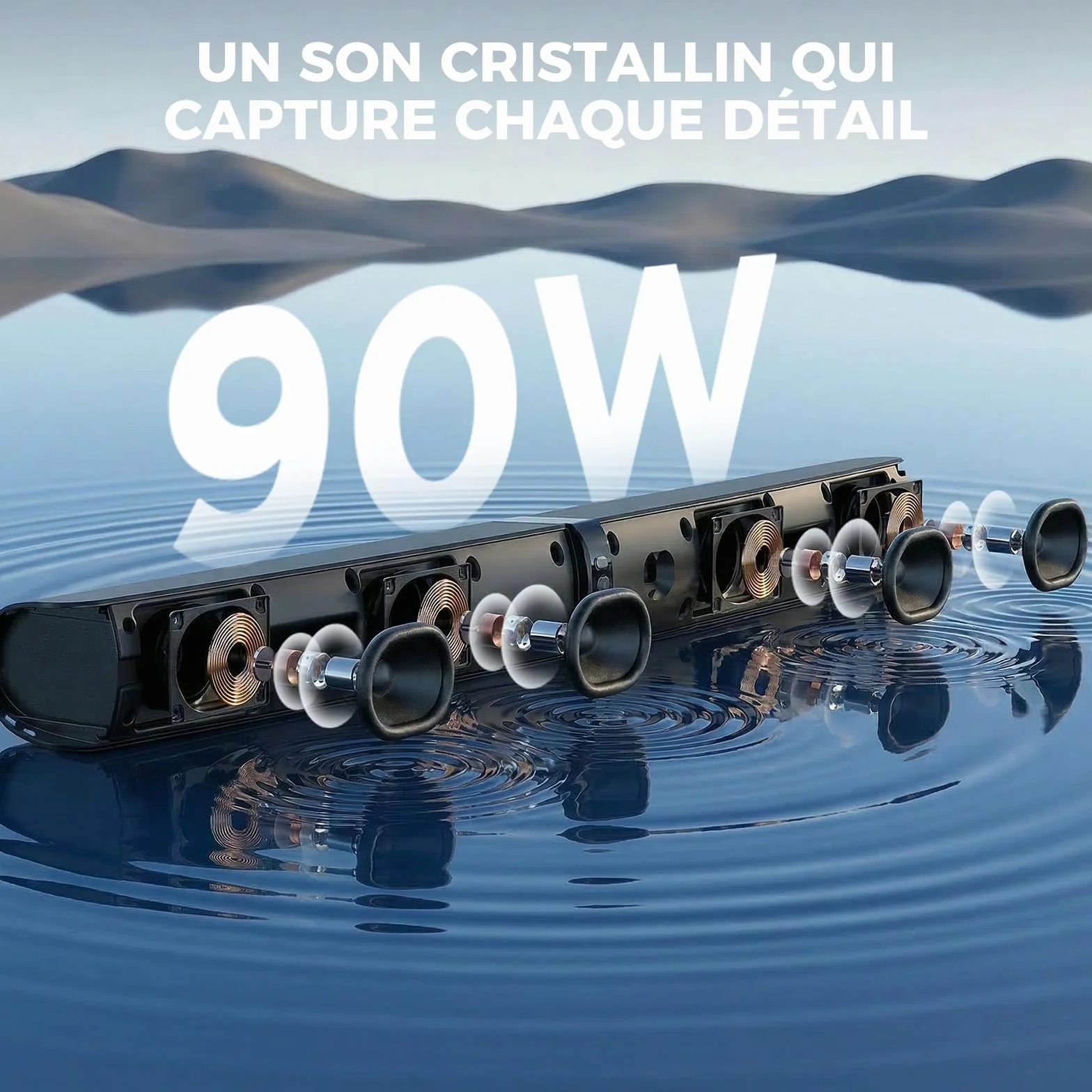 GarageRock Barre de Son TV 90W 2-en-1 Amovible Bluetooth 5.3 Arc Optique AUX Home Cinéma