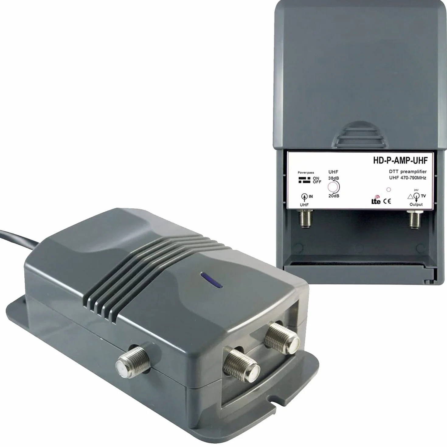 Amplificateur TV TNT HDTV 2 Sorties Gain réglable 15-38 dB LEYF