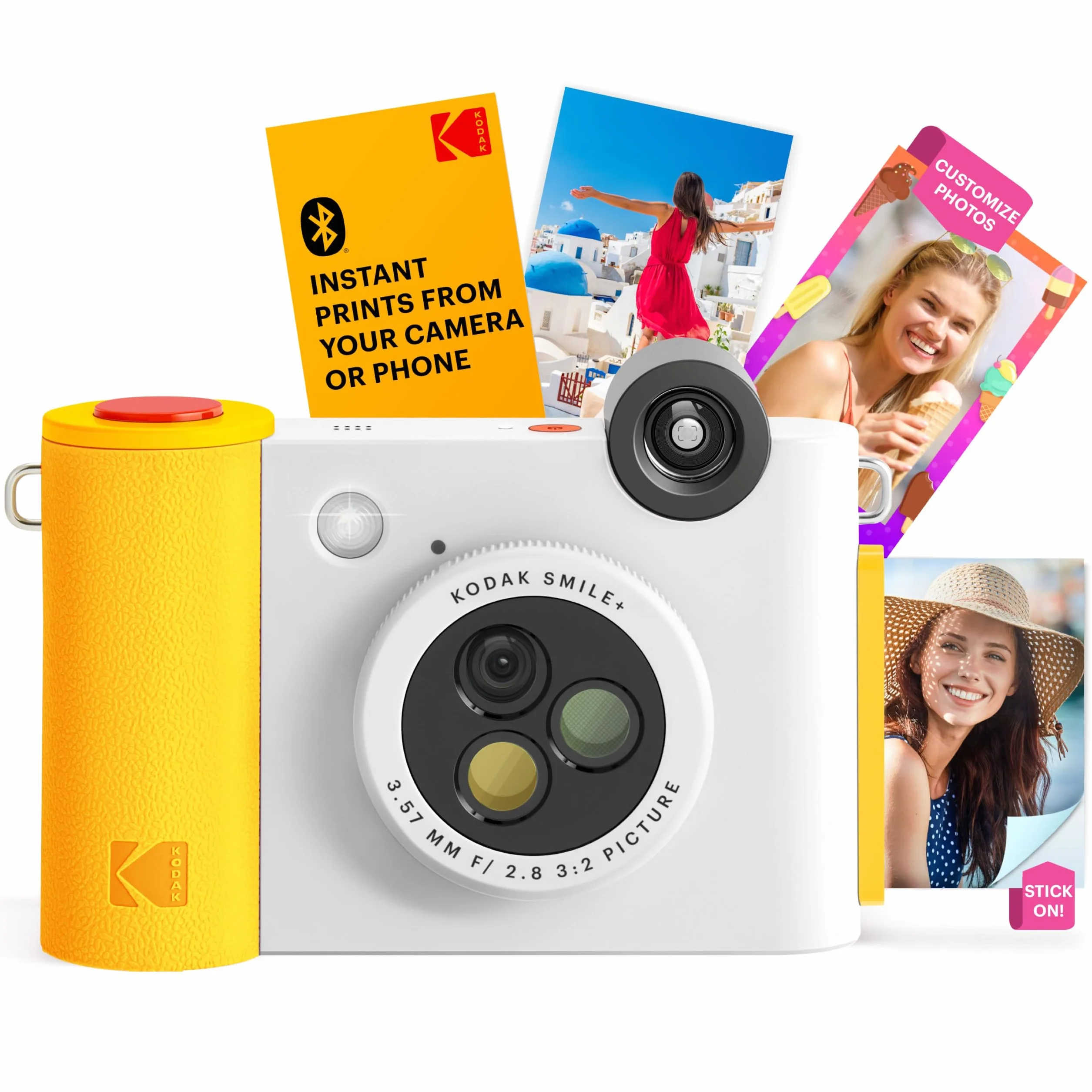 KODAK Smile+ 2 in 1 Appareil Photo numérique instantané et imprimante Photo sans Fil Bluetooth, 2x3 (5,1x7,5 cm), 10 MP, Objectif Rotatif à Effets spéciaux, Photos à Dos adhésif, Blanc