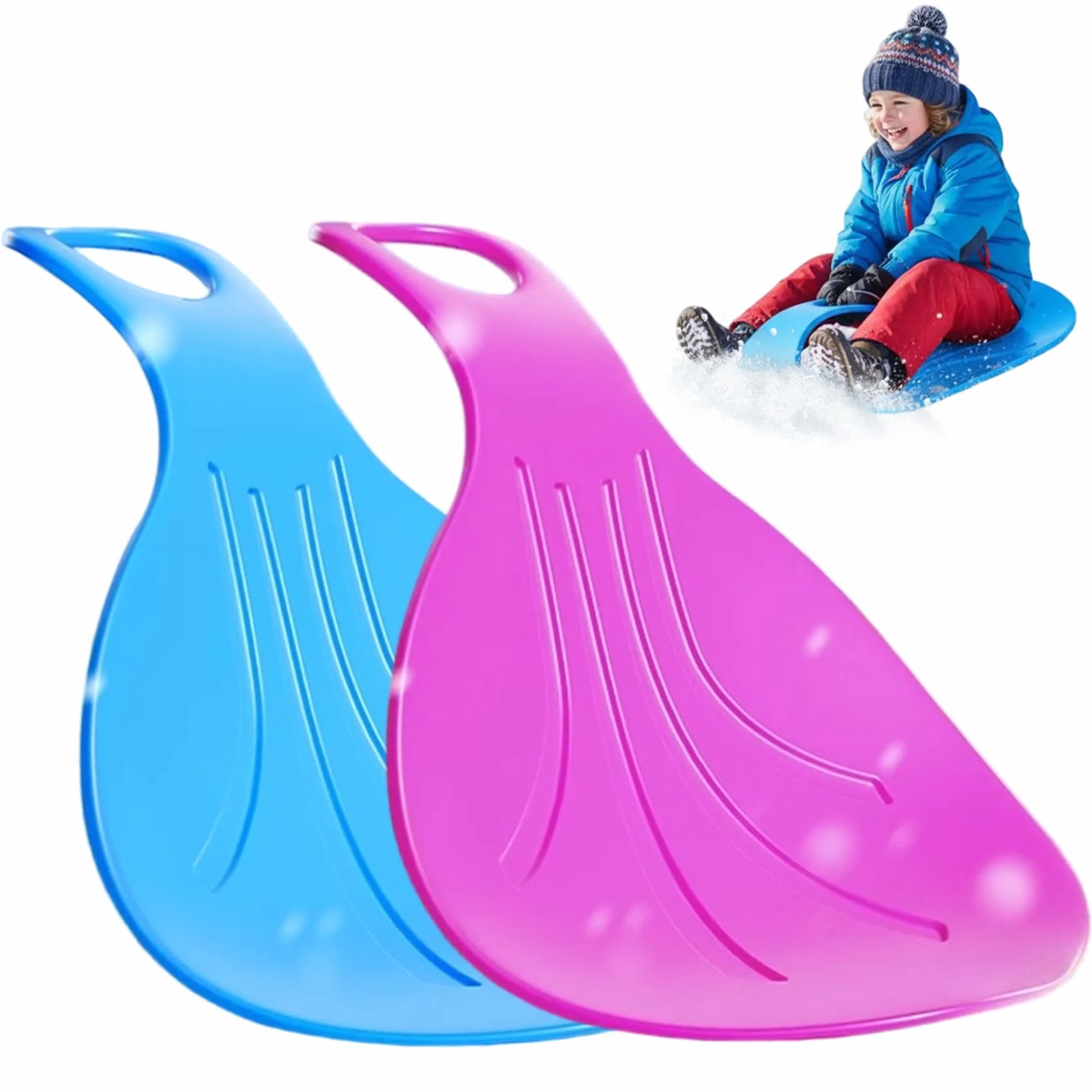 Luge à Neige 2 pièces pour Enfants avec Poignée Antidérapante, Planche de Glisse en Plastique Flexible