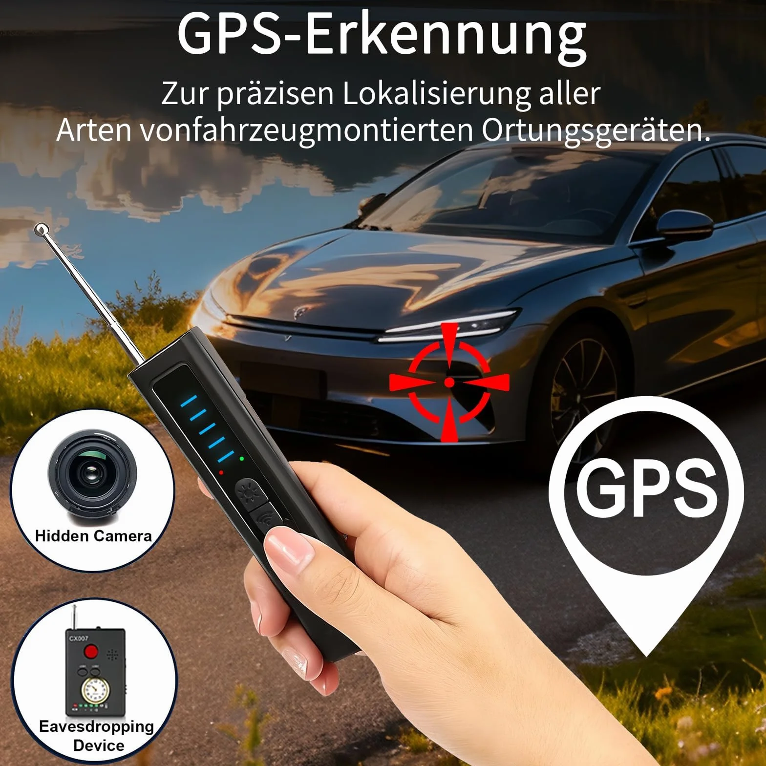 Détecteur de Caméra et Micro Espion 4 en 1 Détecteur RF sans Fil 1MHz-8GHz avec 5 Niveaux de Sensibilité, Alarme Sécurité pour Maison Bureau Hôtel Voyage
