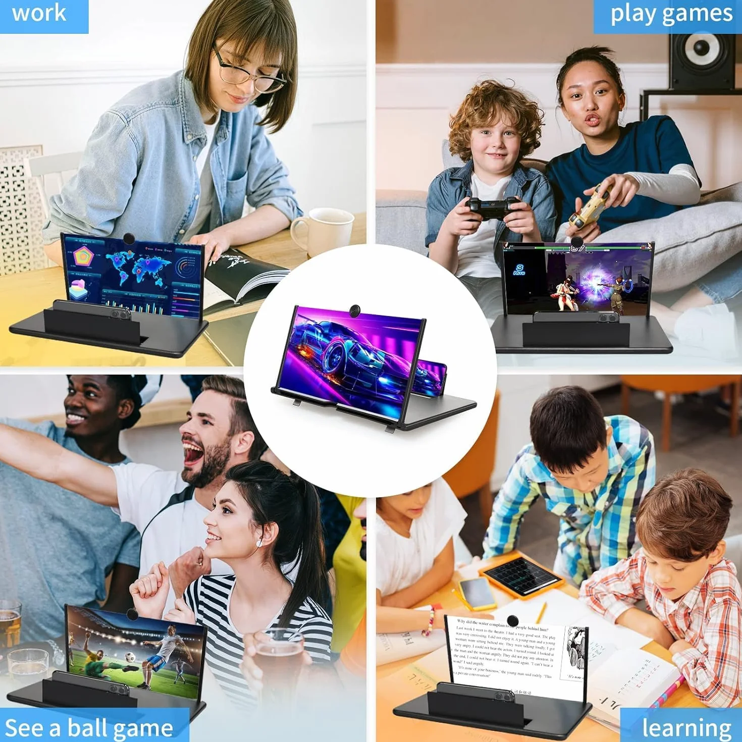 16 Pouces agrandisseur ecran Telephone, 3D HD amplificateur ecran Telephone Portable, Pliable Loupe ecran Telephone Compatible avec Tous Les Smartphones