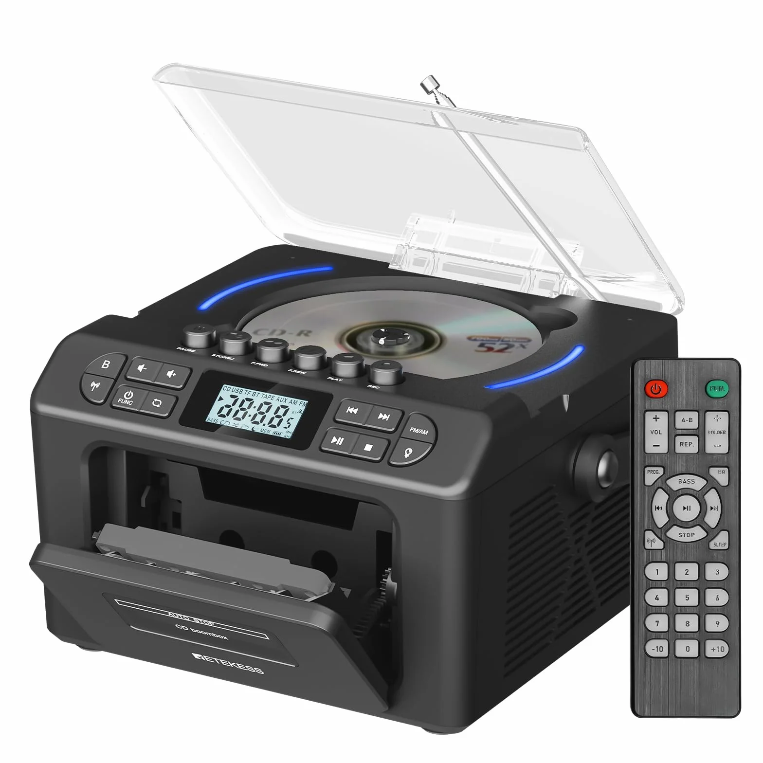 Retekess TR642 Lecteur CD Portable Radio AM FM Cassette Batterie 5000 mAh Boombox Stéréo