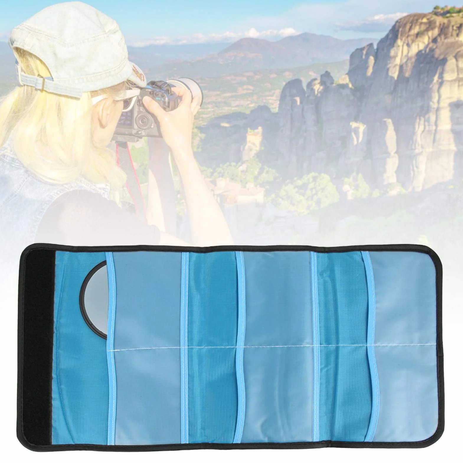 Étui de filtre 6 poches Objectif de caméra Filtres de transport Nylon Sac de rangement antichoc Étui portefeuille Pochette de photographie Filtre Sac de transport adapté pour filtre d'appareil photo O