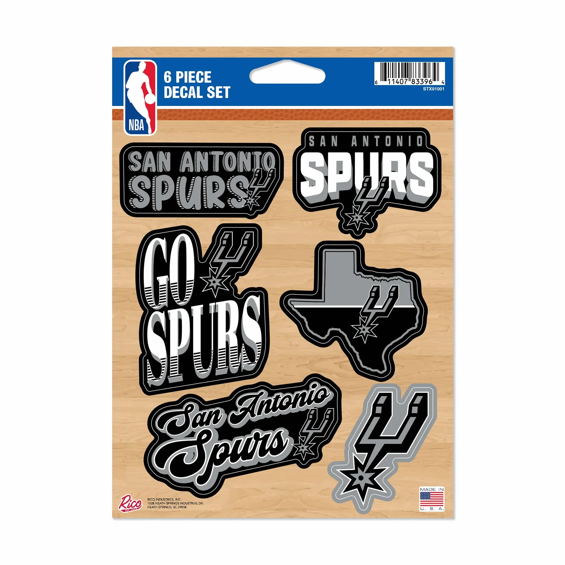 Rico Industries NBA San Antonio Spurs Lot de 6 autocollants