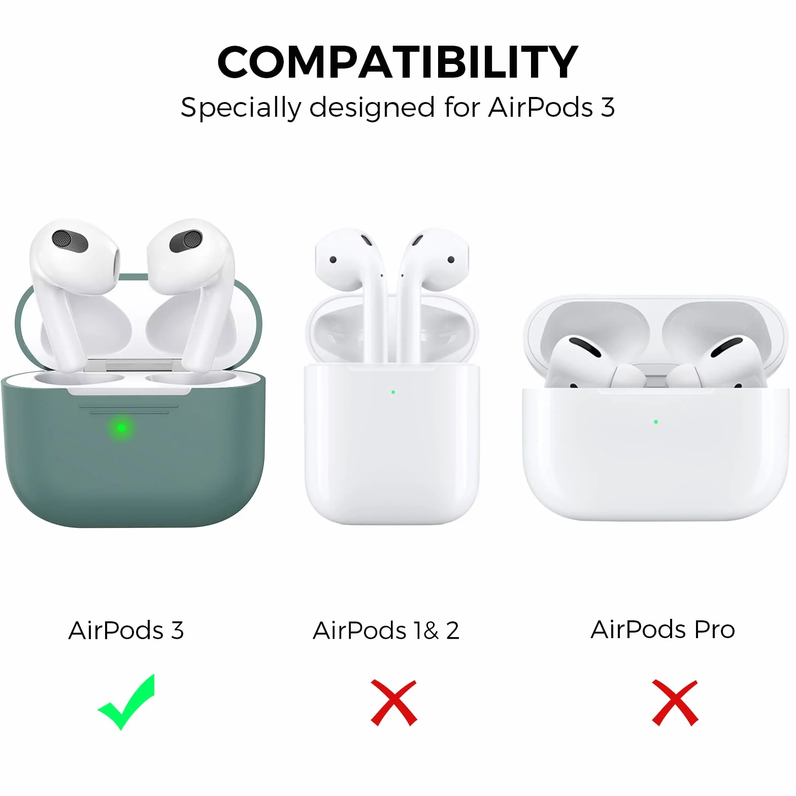AhaStyle Coque AirPods 3, Étui en Silicone Souple Antichoc pour Apple AirPods 3ᵉ Génération 2021 (Pine Green)