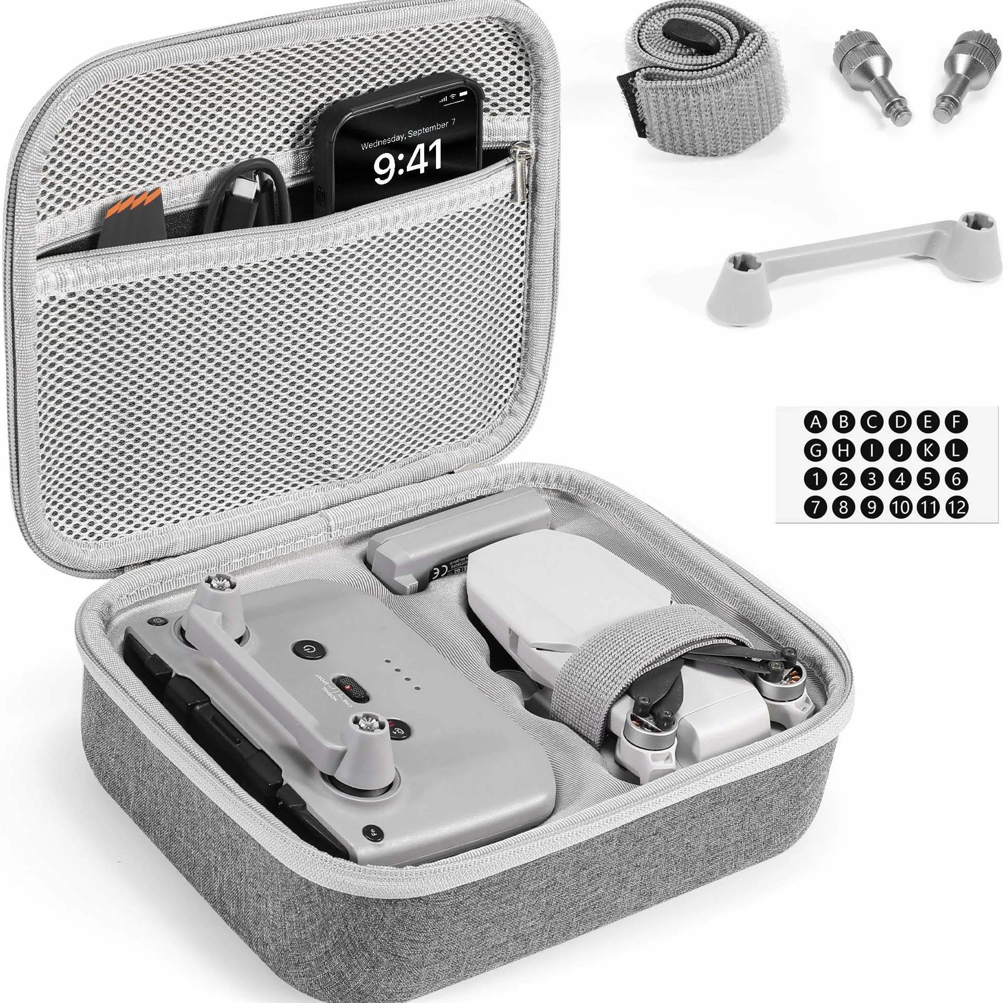 FPVtosky Mini 4K Étui Rigide, Sac de Transport pour DJI Mini 4K/ 2/2 SE Drone Accessoires avec 2 x Joysticks, 1 x Supports d'hélice et 1 x Protecteur de Joystick, Gris