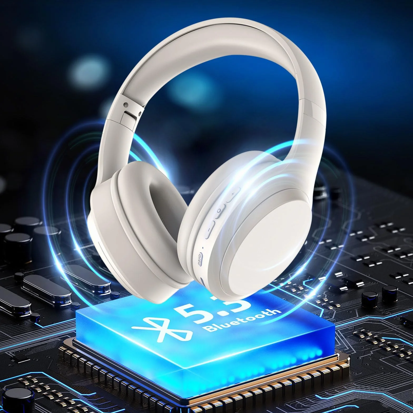 5.3 Casque sans fil Bluetooth avec microphone intégré, autonomie de 82 heures, prise en charge de l'audio haute résolution, coussinets confortables, pliables et respirants, compatible avec les télépho
