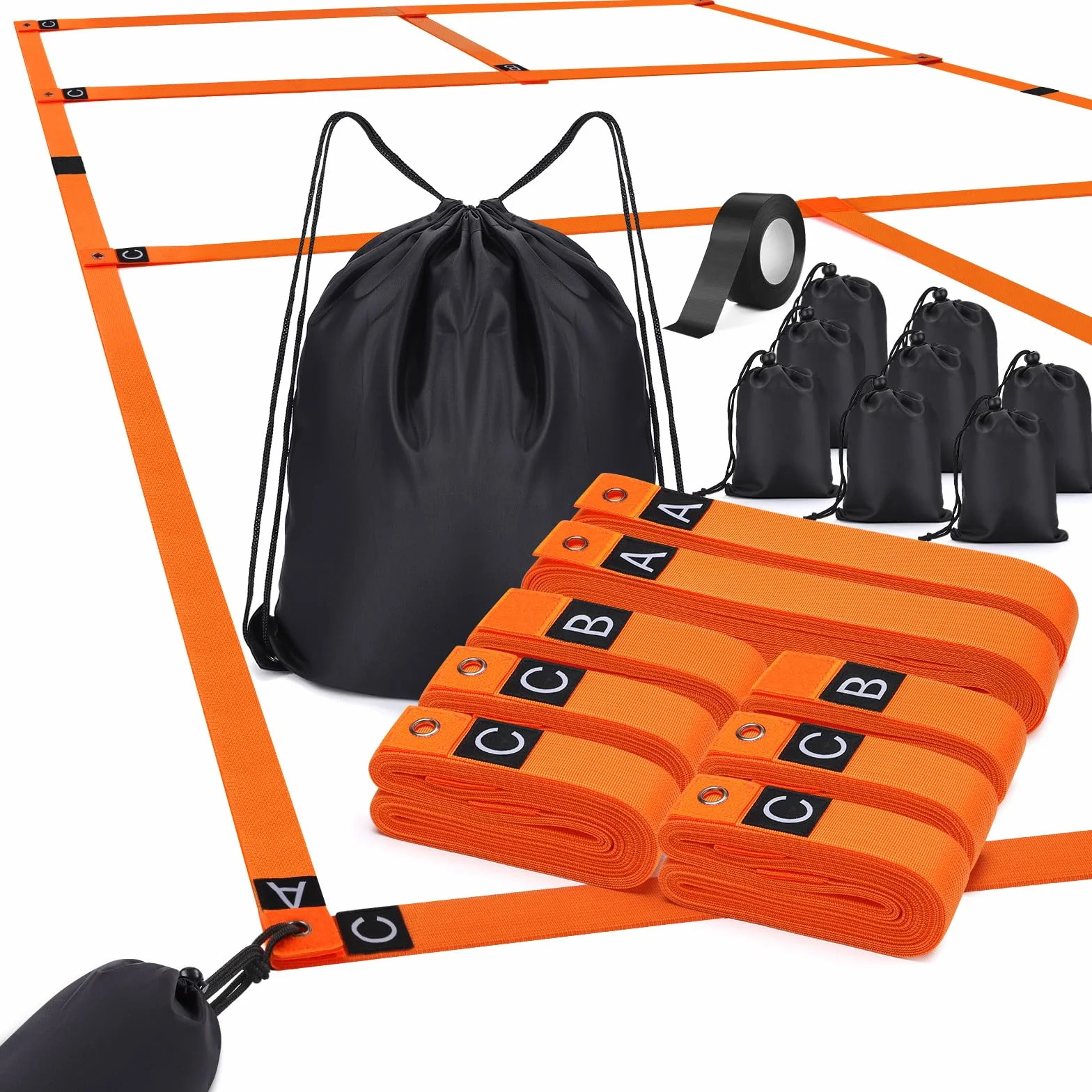 Kit de marquage de terrain de pickleball TOBWOLF, marqueurs de lignes temporaires portables avec ruban adhésif et 8 sacs de sable