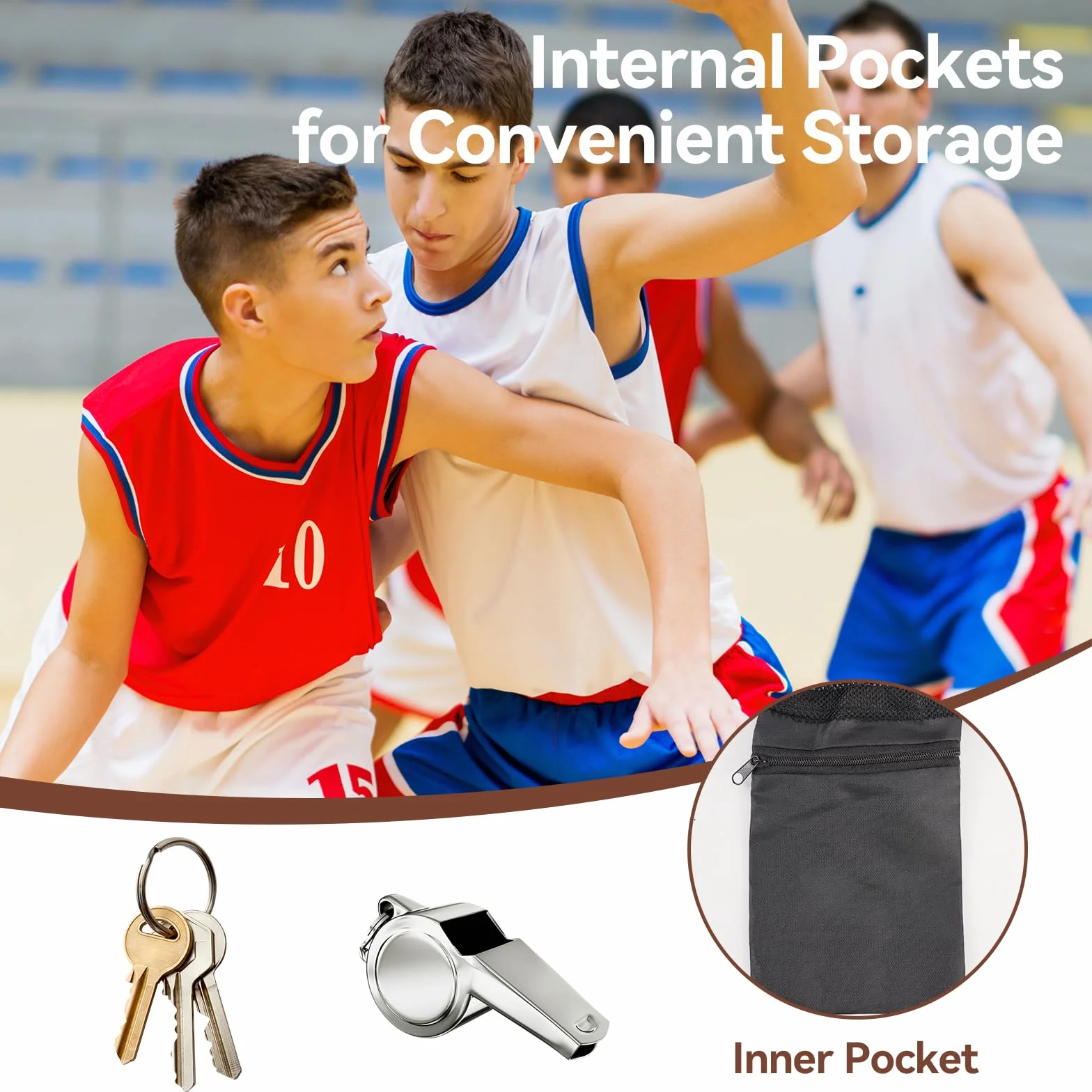 Sac à Ballon Filet avec Cordon de Serrage et Mousqueton Poche Zippée pour Basket-Ball Football Volleyball