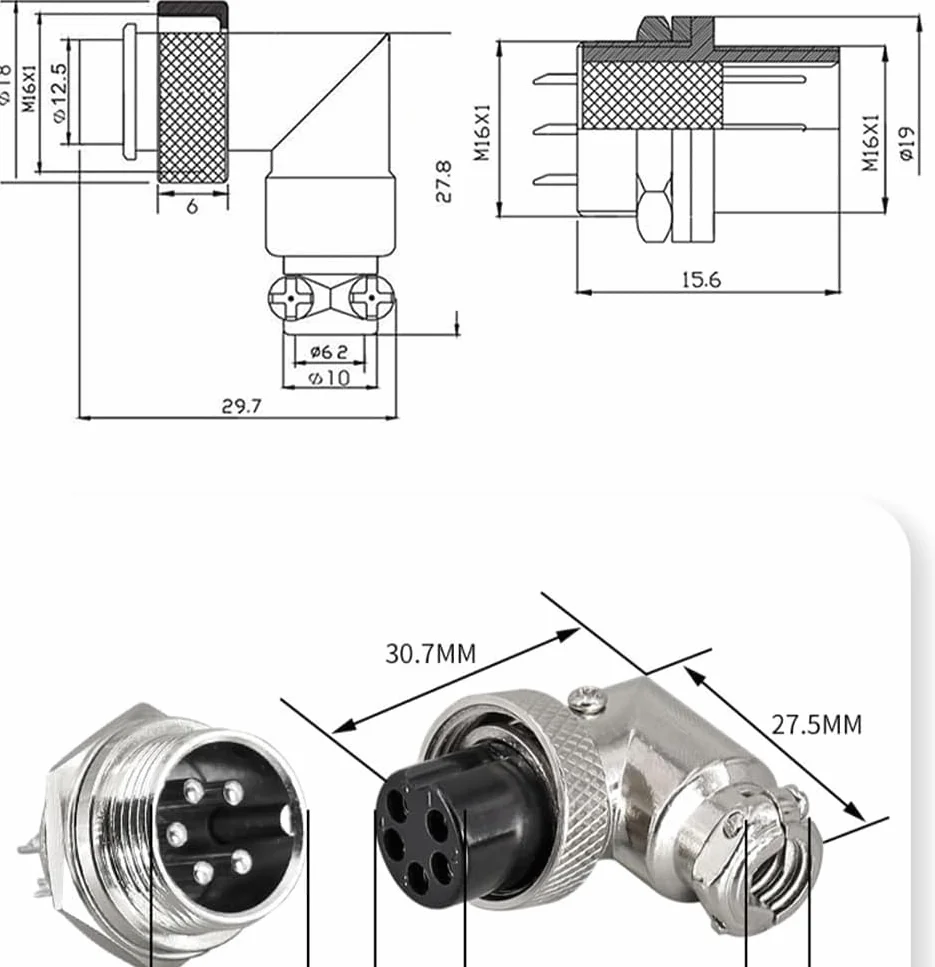 RUNCCI-YUN 2 pièces GX16 4 Broches Angle Droit Aviation Connecteur,16mm souder Mâle et Femellespanneau Câble Connecteur d'aviation (GX12 4 Pin 90 Degree)