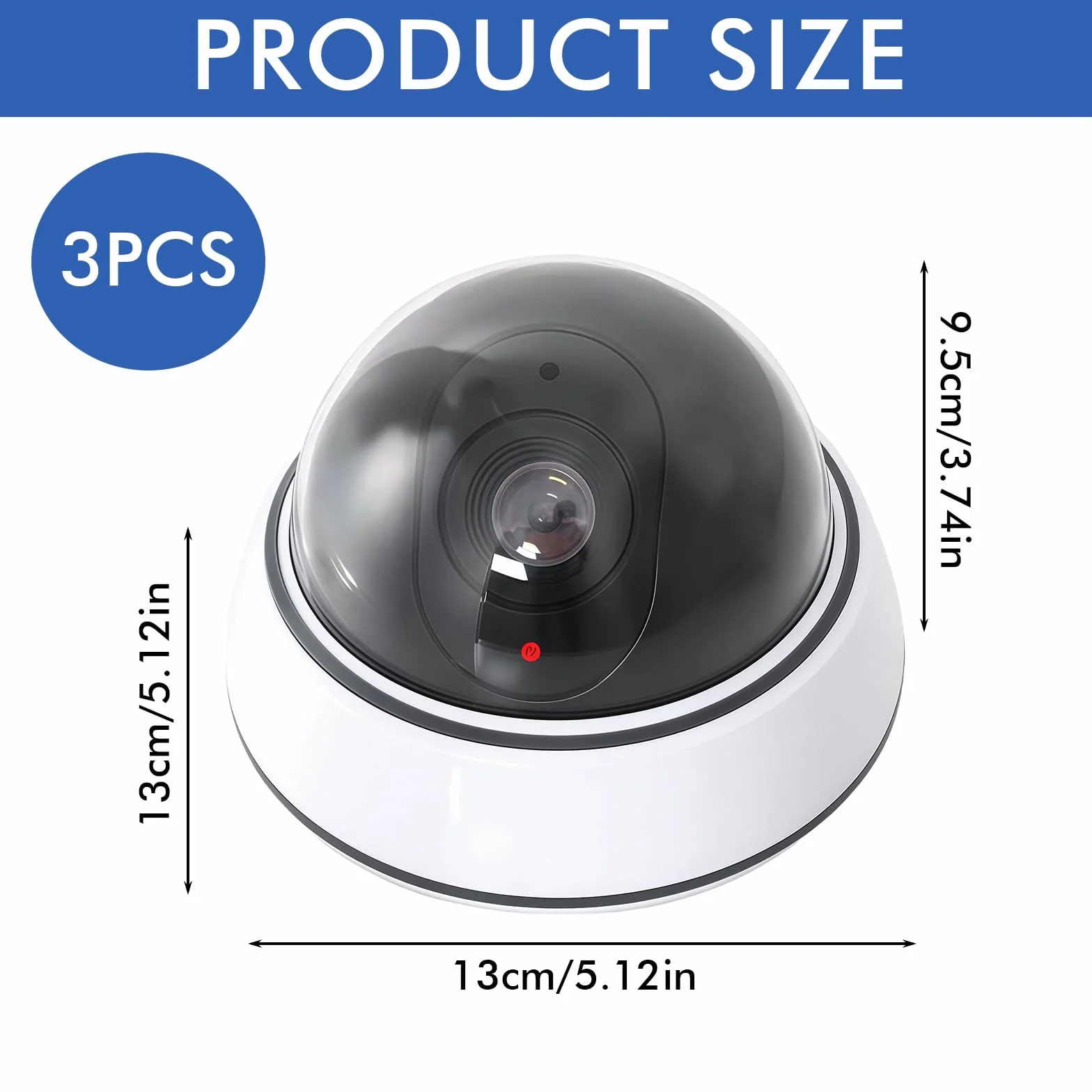 Caméra factice dôme avec lumière LED clignotante : Lot de 3 caméras factices pour l'intérieur et l'extérieur, caméra de surveillance factice avec matériel de montage – Solution de sécurité