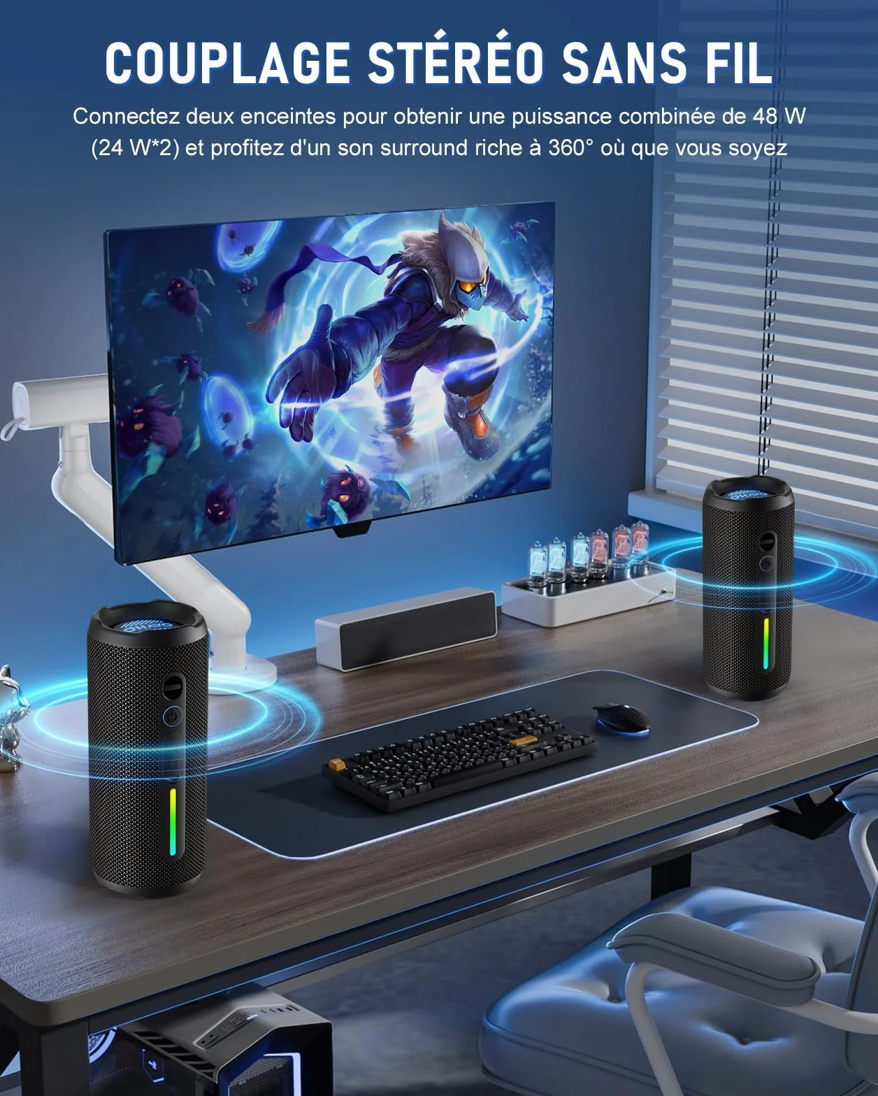 OHAYO Enceinte Bluetooth Puissante 24W IPX7 Étanche 30h Autonomie Bass Boost Portable