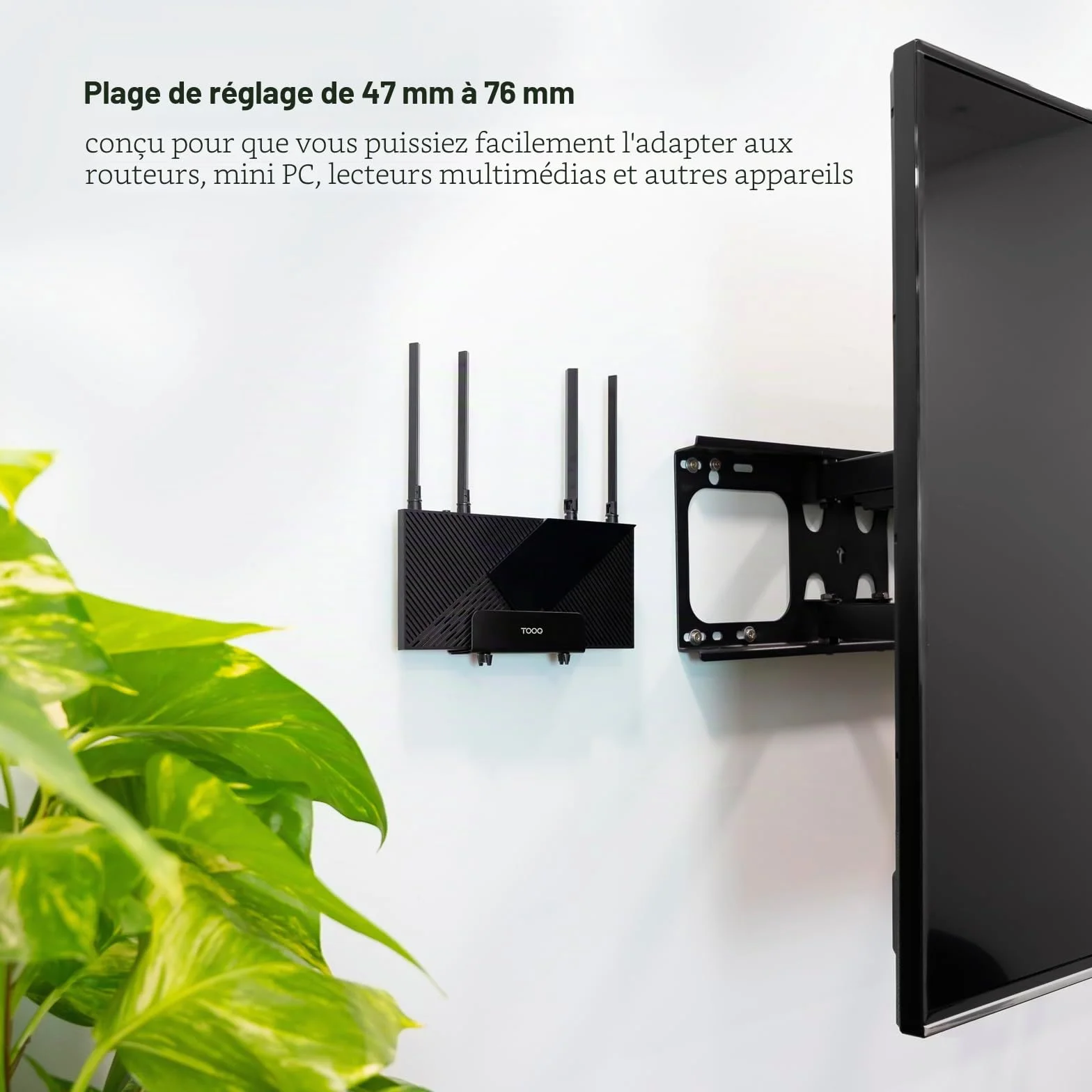TooQ TQMPM4776 - Support Mural Universel pour Lecteur multimédia, routeur, Mini-PC, Noir