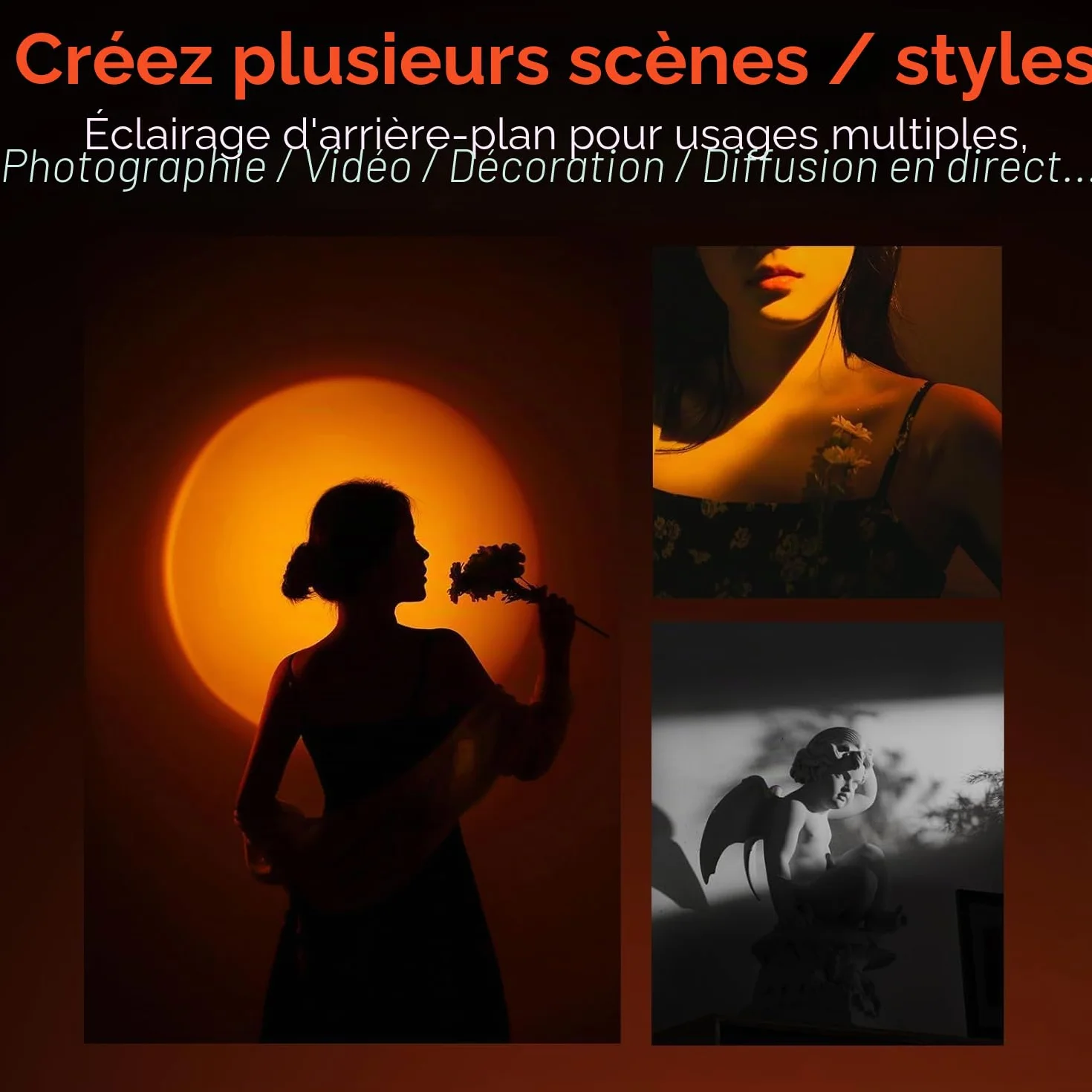 PHOTOOLEX Lampe Torche LED Portable 4 Couleurs pour Photographie, 8400mAh Lumière Ambiante à Motifs en Alliage d'Aluminium, Torche-Photo-Lampe Lumière-Photographe avec 20 GOBO Filtres