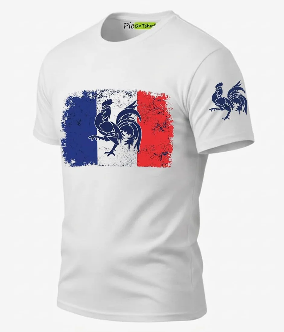 T-Shirt Homme Drapeau Français Coq Gaulois Vintage France Football Coupe du Monde 2026