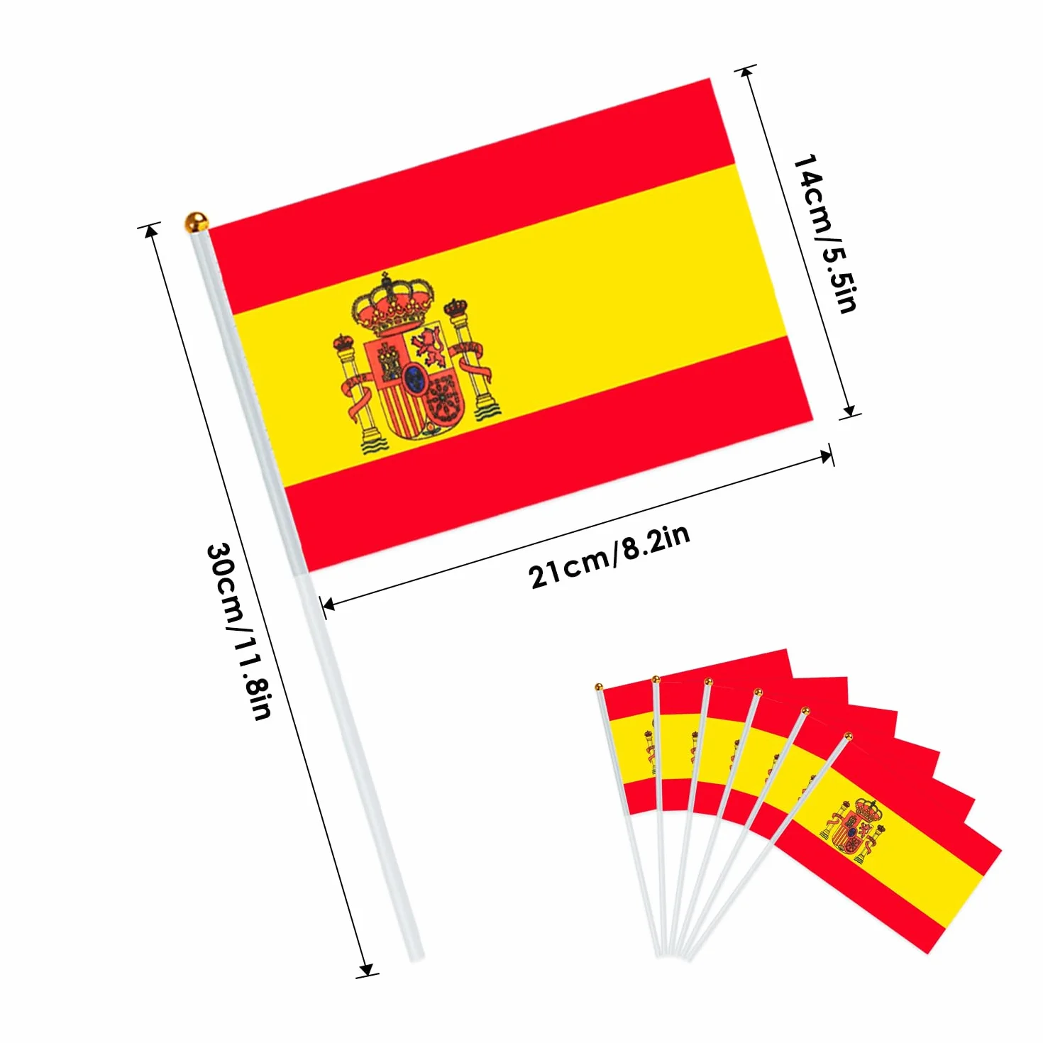 AhfuLife Petit Drapeau Espagnol 30cm, 30 Pcs Mini Drapeaux Espagne pour Décor Football Match Coupe du Monde Fête Nationale