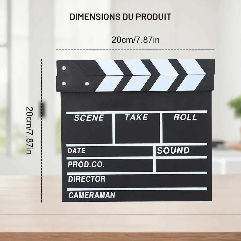 Rabat de Film - 20 x 20 cm - Director Flap Synchronous Flap - pour Film Acrylique - pour Film, séries TV, Accessoires de Prise de Vue, commerciaux (Noir - 1 pièce)
