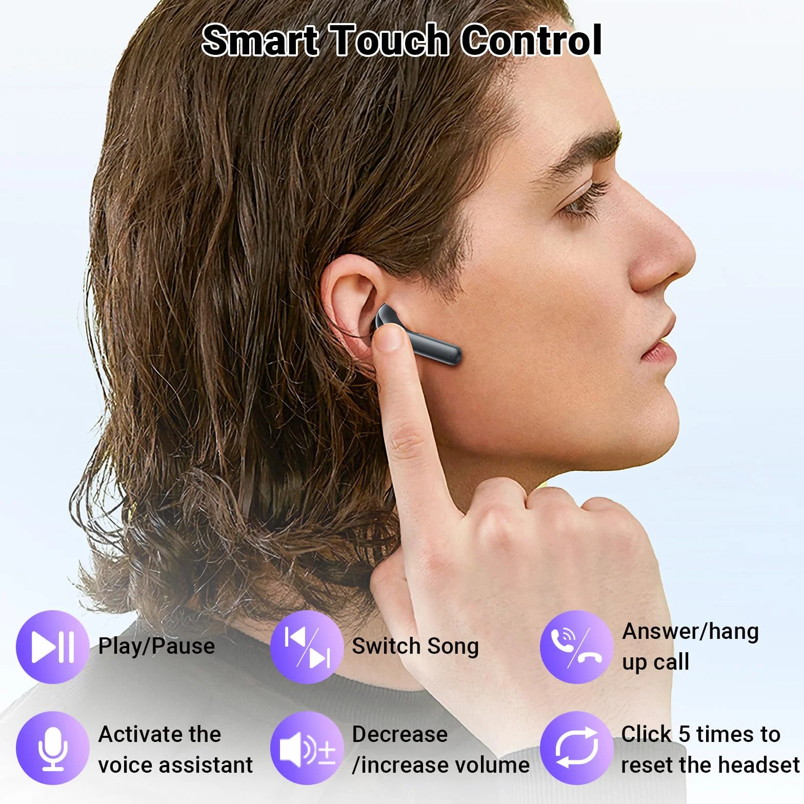 Ecouteurs Bluetooth sans Fil, Ecouteurs sans Fil 5.3 Écran LED Hi-FI Son Stéréo Réduction Bruit ENC 4 Mic 42H Durée Lecture Contrôle Tactile Casque Bluetooth IPX6 Étanche pour iOS Android Noir