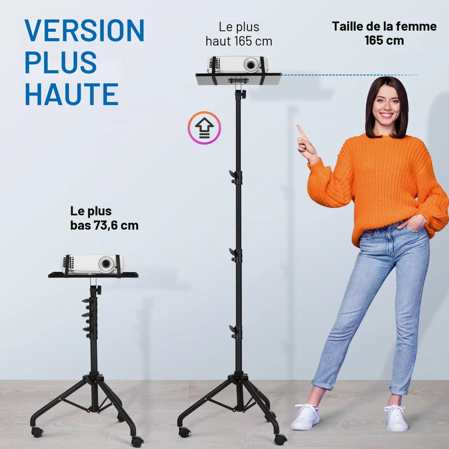 CAHAYA Support de Vidéoprojecteur Mobile Pliable Hauteur Réglable 73,6-165 cm Charge 10 kg