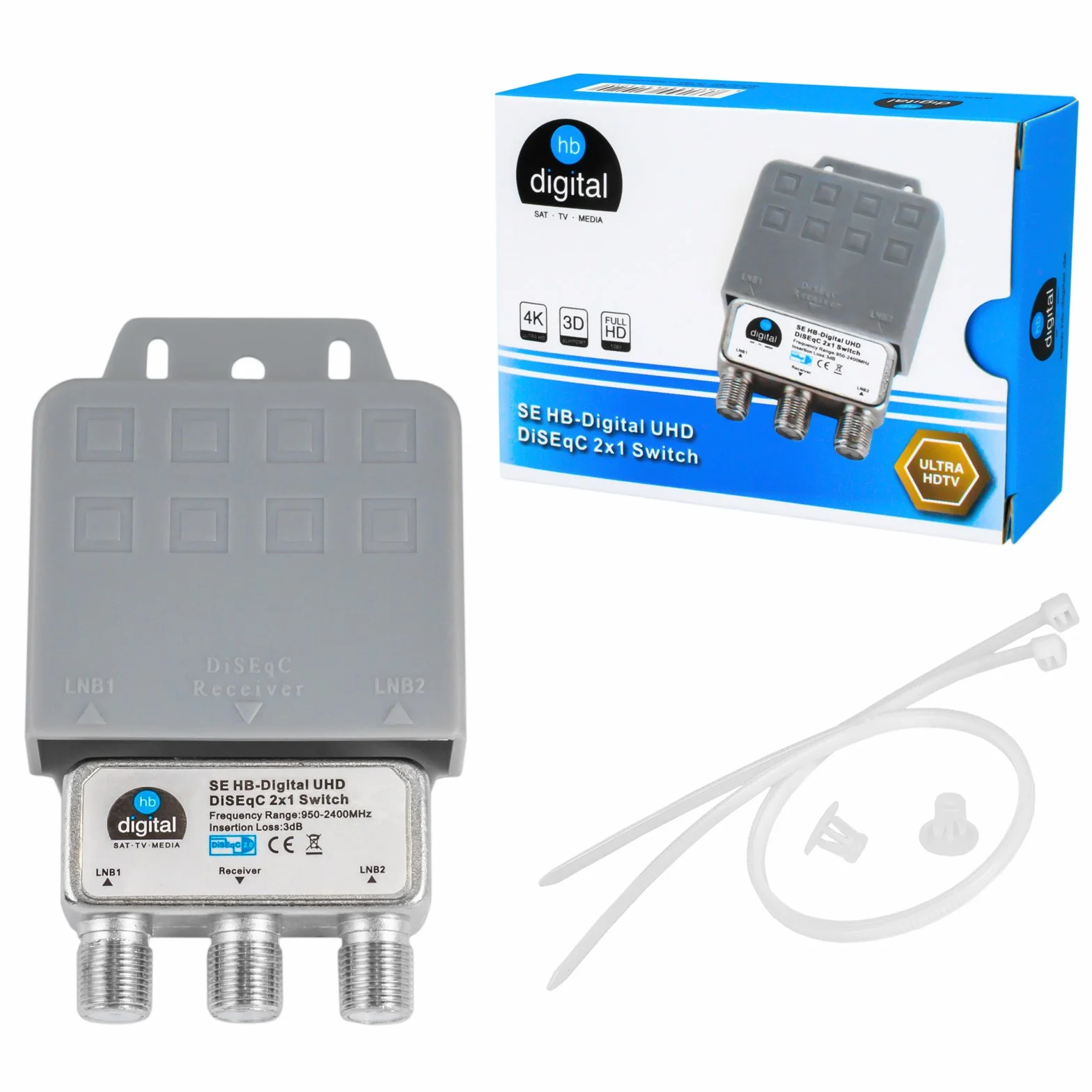 HB-DIGITAL DiseqC Commutateur avec boîtier de protection contre les intempéries Full HDTV 3D 4K UHD