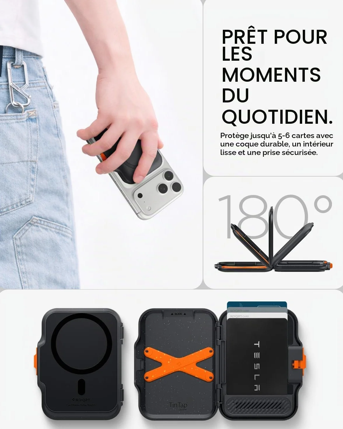 Spigen TinTap MagFit+ Porte-Cartes Magnétique Compatible iPhone 17/16/15/14/13/12 Magsafe Wallet