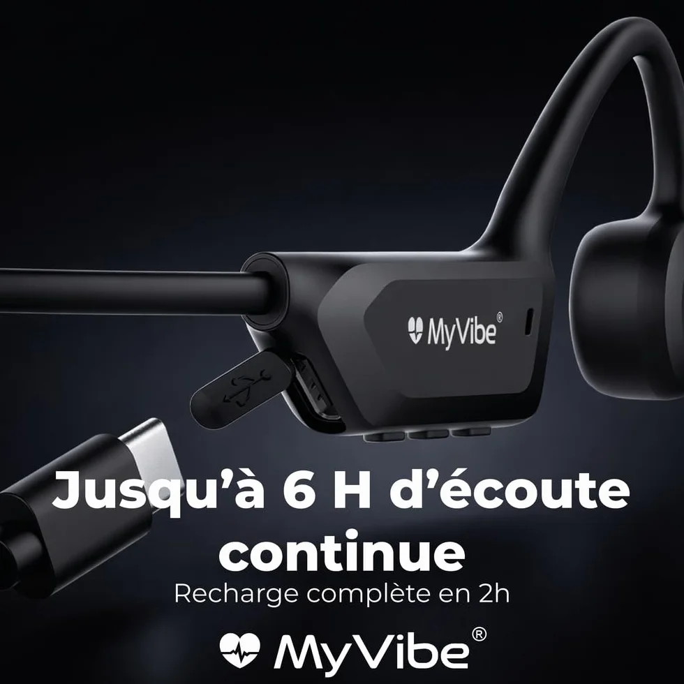 MYVIBE is Good Casque Conduction Osseuse Bluetooth 5.4 – Écouteur Conduction Osseuse Oreilles Ouvertes avec Micro, IPX5 Étanche – Ultra Léger 30g – Course à Pied, Cyclisme hors route, Randonnée, Sport