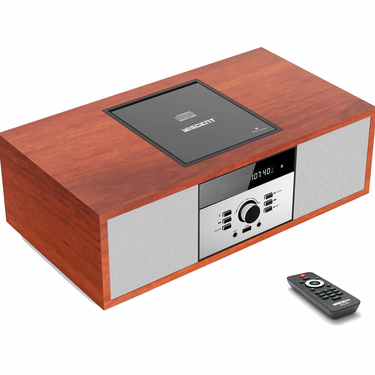 WISCENT Chaîne Hi-Fi Stéréo Bluetooth 30W RMS Lecteur CD Radio FM USB AUX