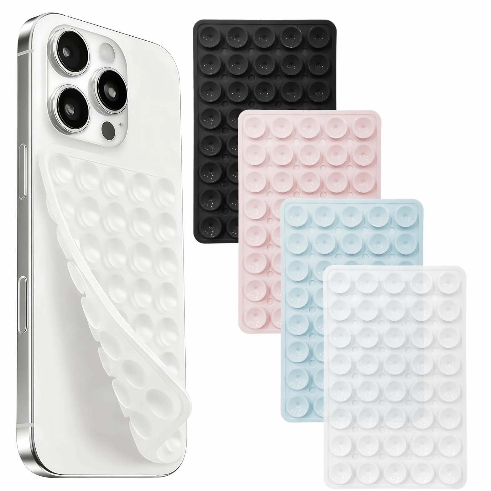 Support Téléphone Ventouse en Silicone 4 Pièces, Fixation Forte Verre Miroir pour Selfies