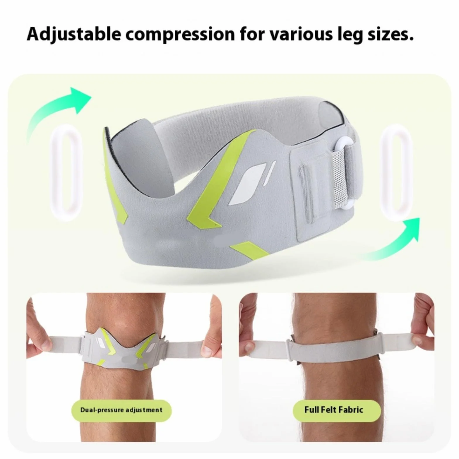 Genouillère invisible confortable avec sangle stabilisatrice, compression réglable