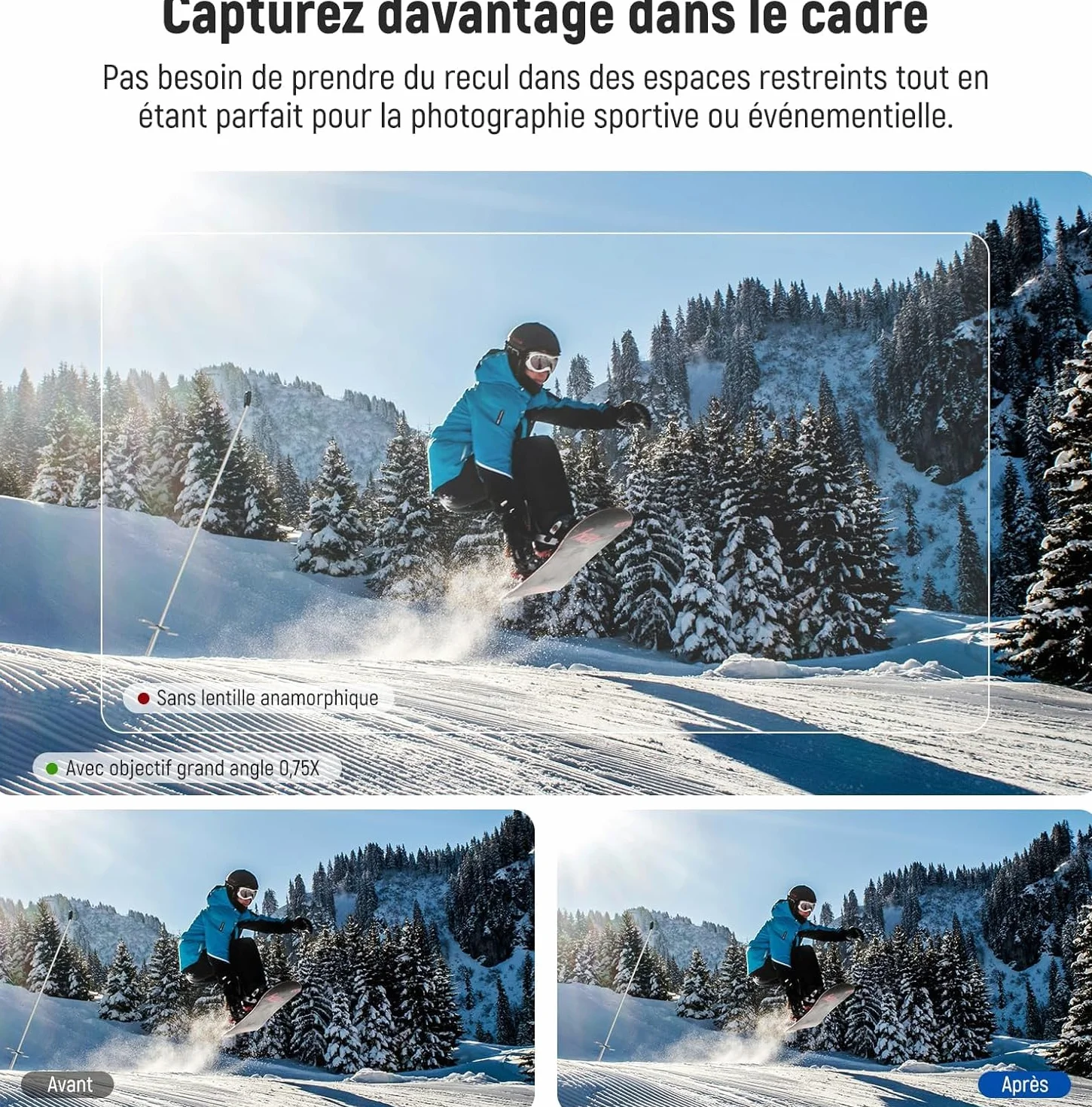 NEEWER Objectif Grand Angle 0,75x Compatible DJI Osmo Pocket 4 3 Xtra Muse Creator Combo, Asphérique Multicouche Magnétique FOV 108° pour Caméra d'Action