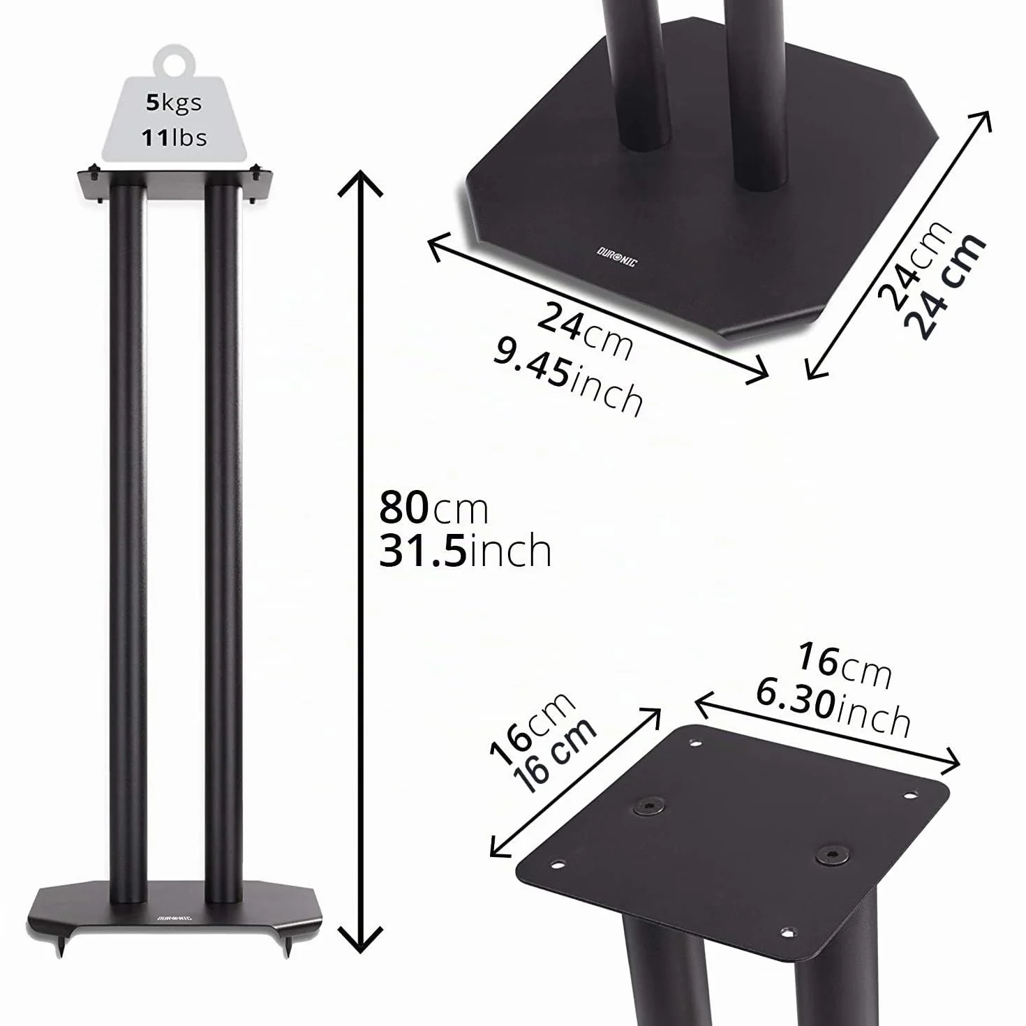 Duronic SPS1022 /80 Paire de Pieds d'Enceintes - 80 cm de Hauteur - Lestable avec du Sable - Cônes pour réduire Vibrations - Compatibilité Universelle Haut-parleurs Hi-FI/Stéréo/Home Cinema 5.1