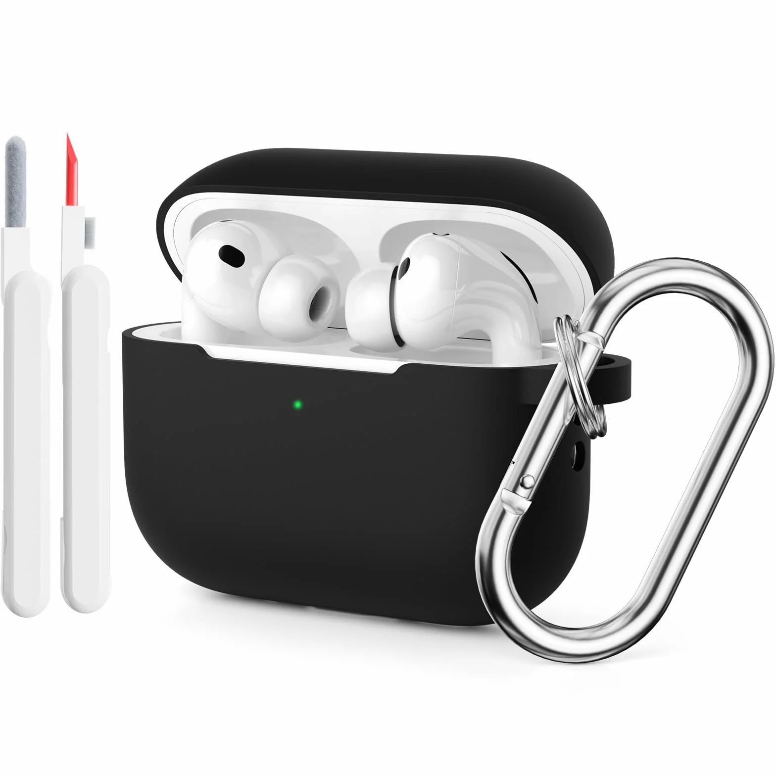 Coque silicone AirPods Pro 3 (2025) protection antichoc avec brosse nettoyage et mousqueton - Noir