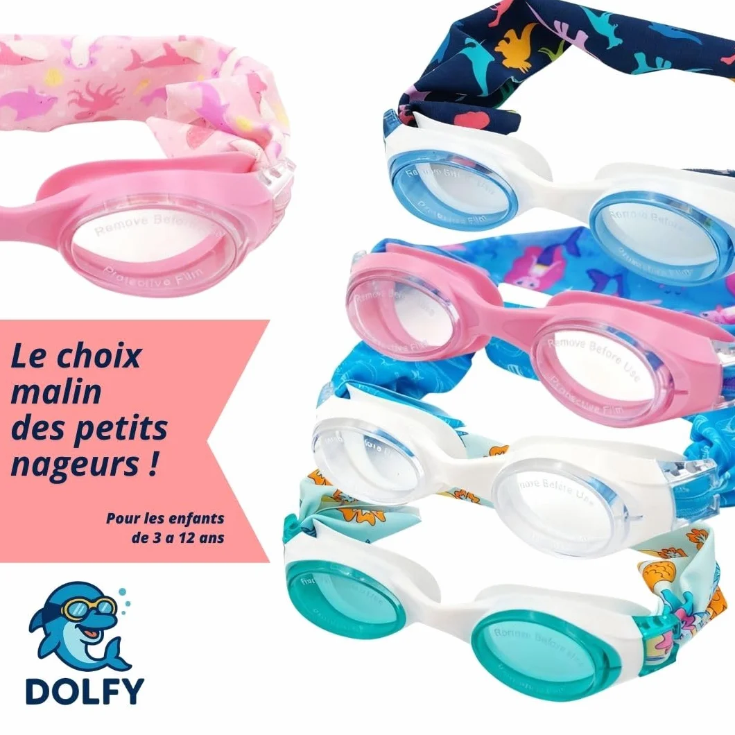 DOLFY Lunettes Piscine Enfant Fille Garçon 3-12 Ans Anti-Buée Étanches Protection UV