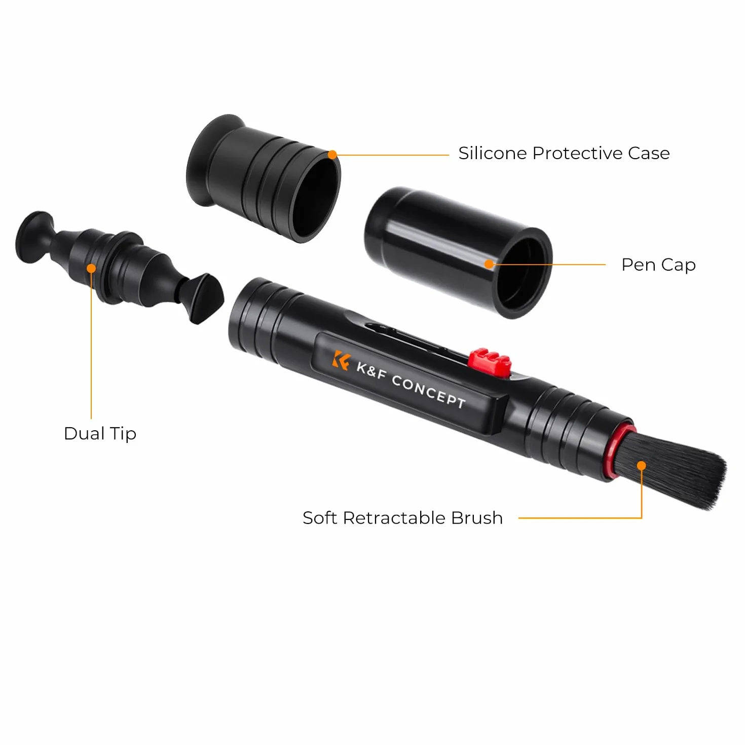 K&F CONCEPT Stylo de Nettoyage pour Objectif Brosse de Nettoyage Douce et Spéciale pour Objectif d'Appareil Photo, Filtres, Viseurs, Téléphones, Ordinateur, Tablette et Ordinateur (Modèle 2 en 1)