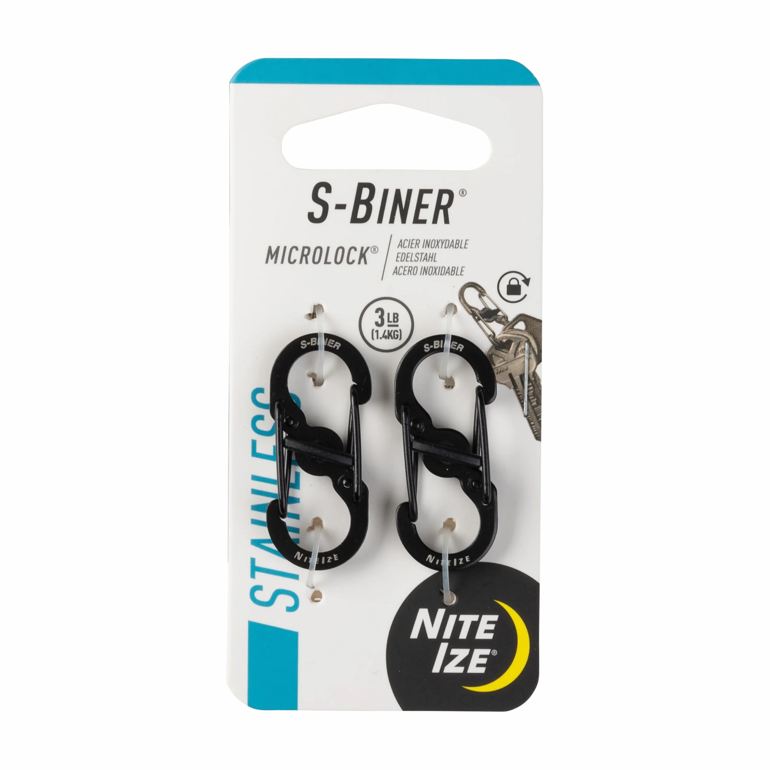 Nite Ize Mousqueton S-Biner MicroLock lot de 2 noir
