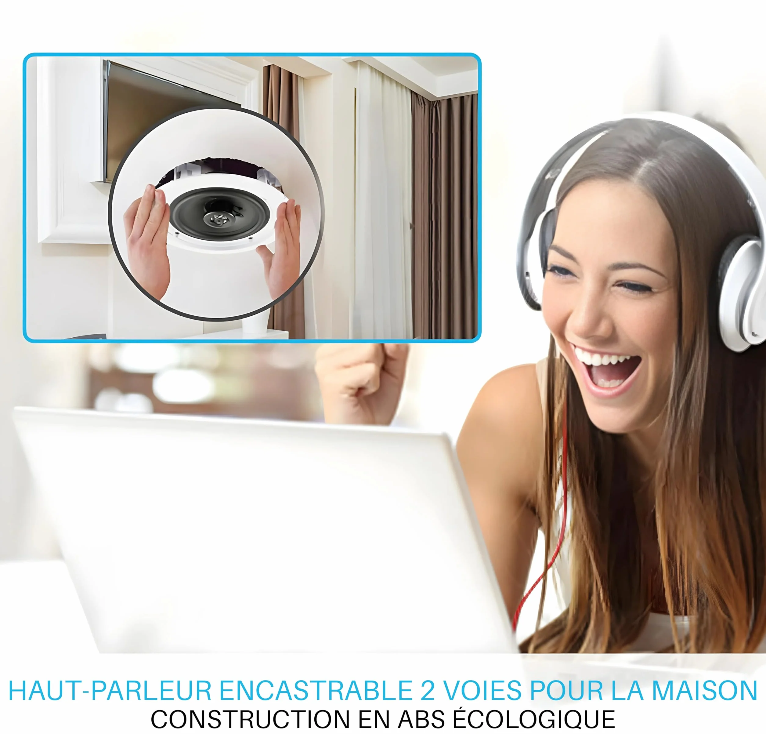 Pyle Enceintes Bluetooth 2 Voies à Encastrer Mur/Plafond avec Connexions Rapides et Grilles Interchangeables
