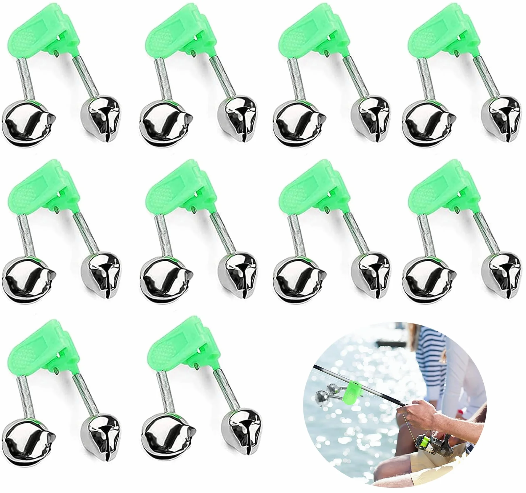 Cloche de Pêche 10 pièces Alarme Morsure Indicateur Cloche Clips Canne à Pêche Plein Air