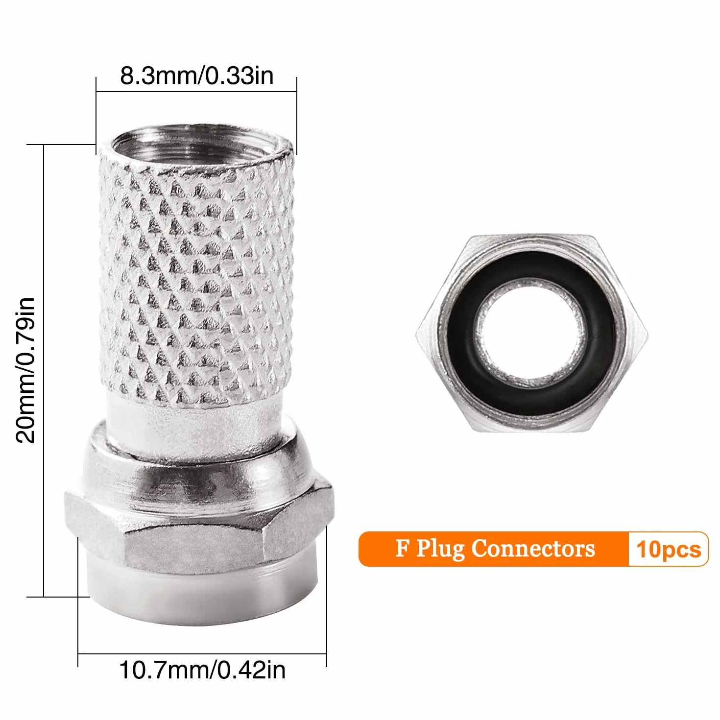 Connecteurs à Vis de Type F pour Câble Coaxial RG6, Argent, 10 Pièces
