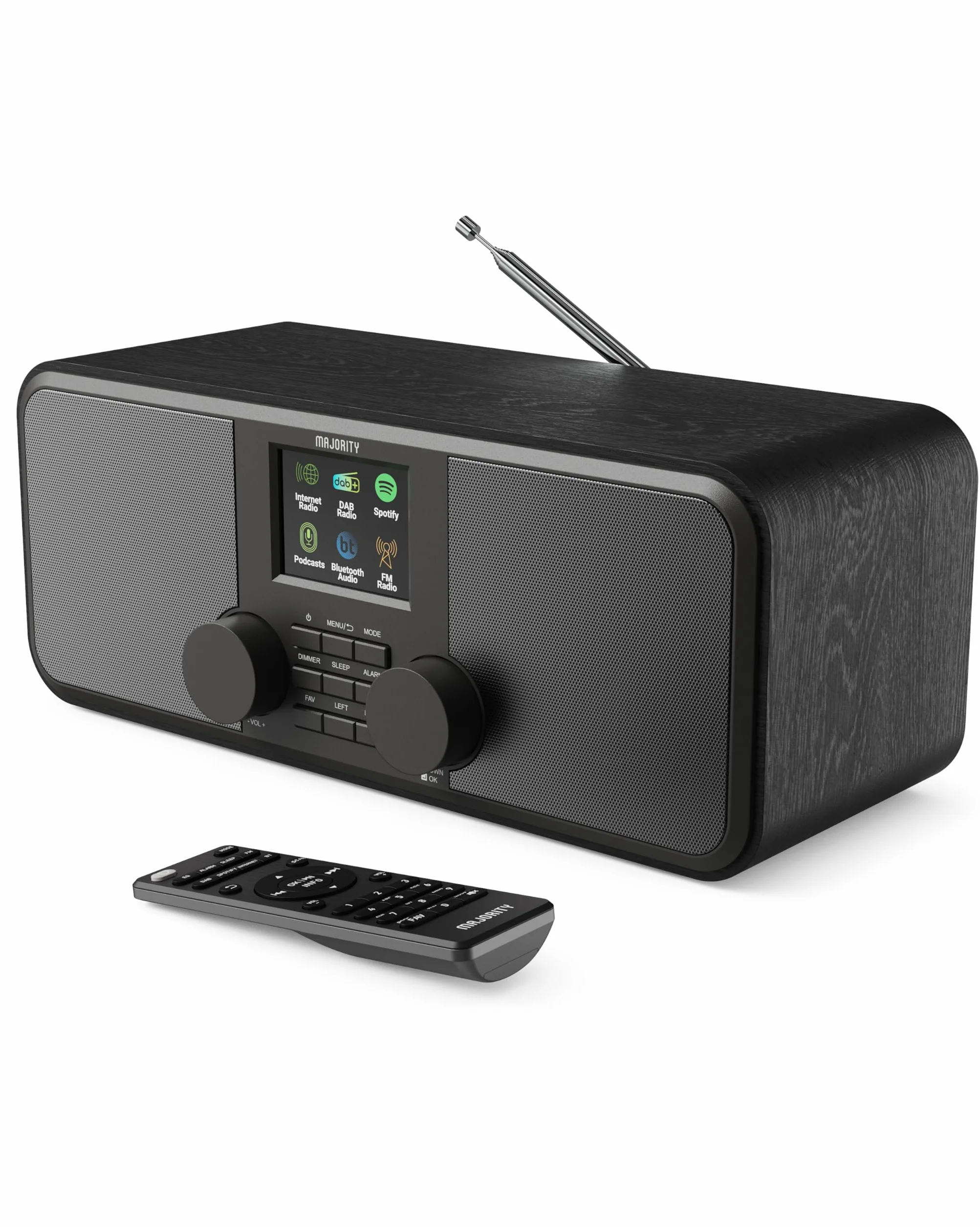 Majority Rostock Radio Internet WiFi DAB+ FM Bluetooth Haut-parleurs Stéréo 2.0 Spotify Connect Podcasts Télécommande