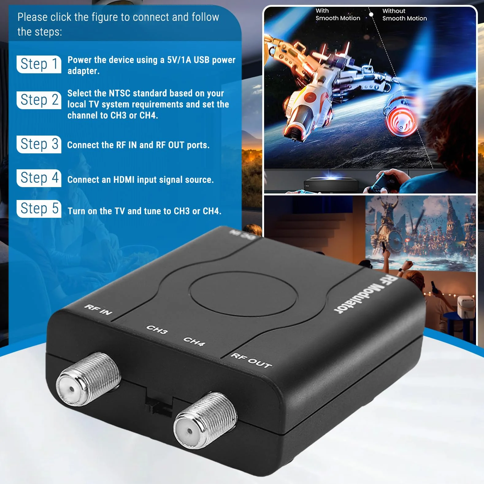 Adaptateur HDMI vers coaxial HDM61 convertisseur RF vers HDMI 1080p NTSC CH3 CH4 modulateur RF