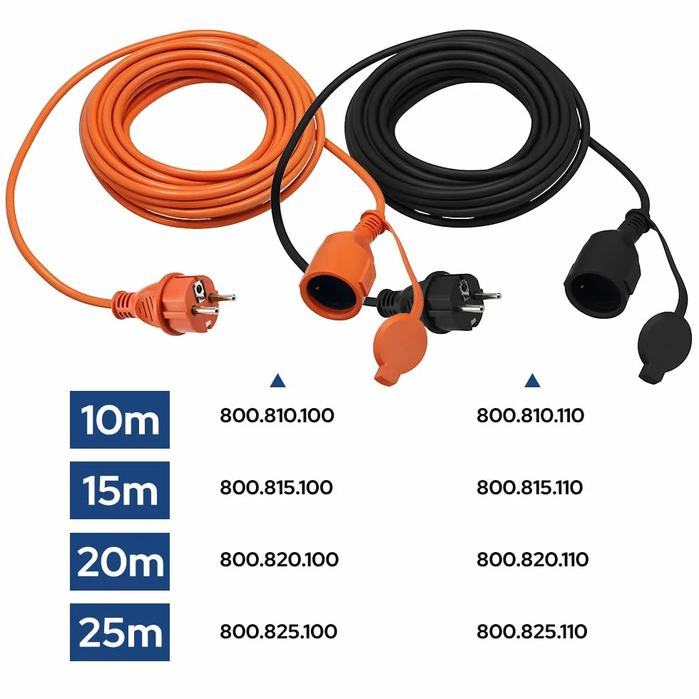 Rallonge Électrique Extérieure 10m IP44 3×1,5 mm² 2000W Noir - Câble Prolongateur Étanche avec Fiche Uni-Schuko et Prise Type F avec Clapet - Rallonge pour Tondeuse, Jardin, Chantier - Horoz Electric