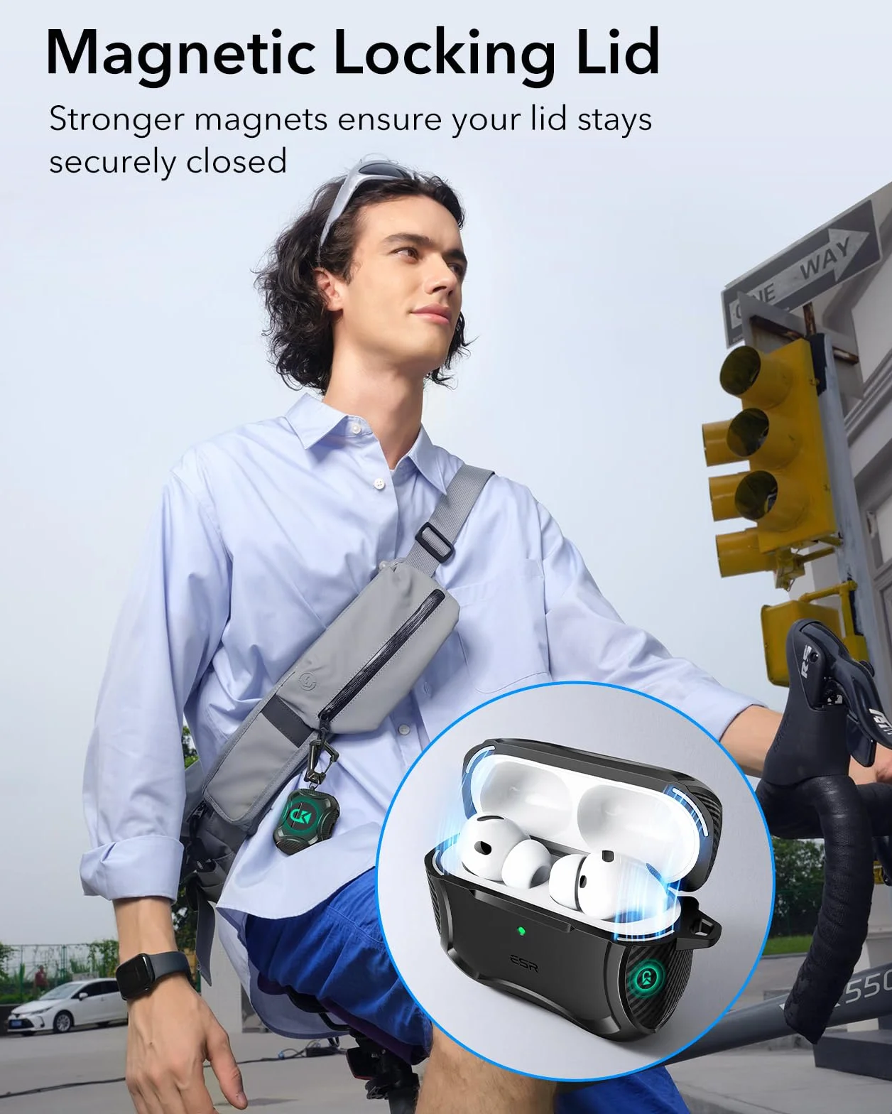 ESR Coque AirPods Pro 3 (2025) Compatible MagSafe Couvercle Magnétique Protection Antichute Série Cyber Noir