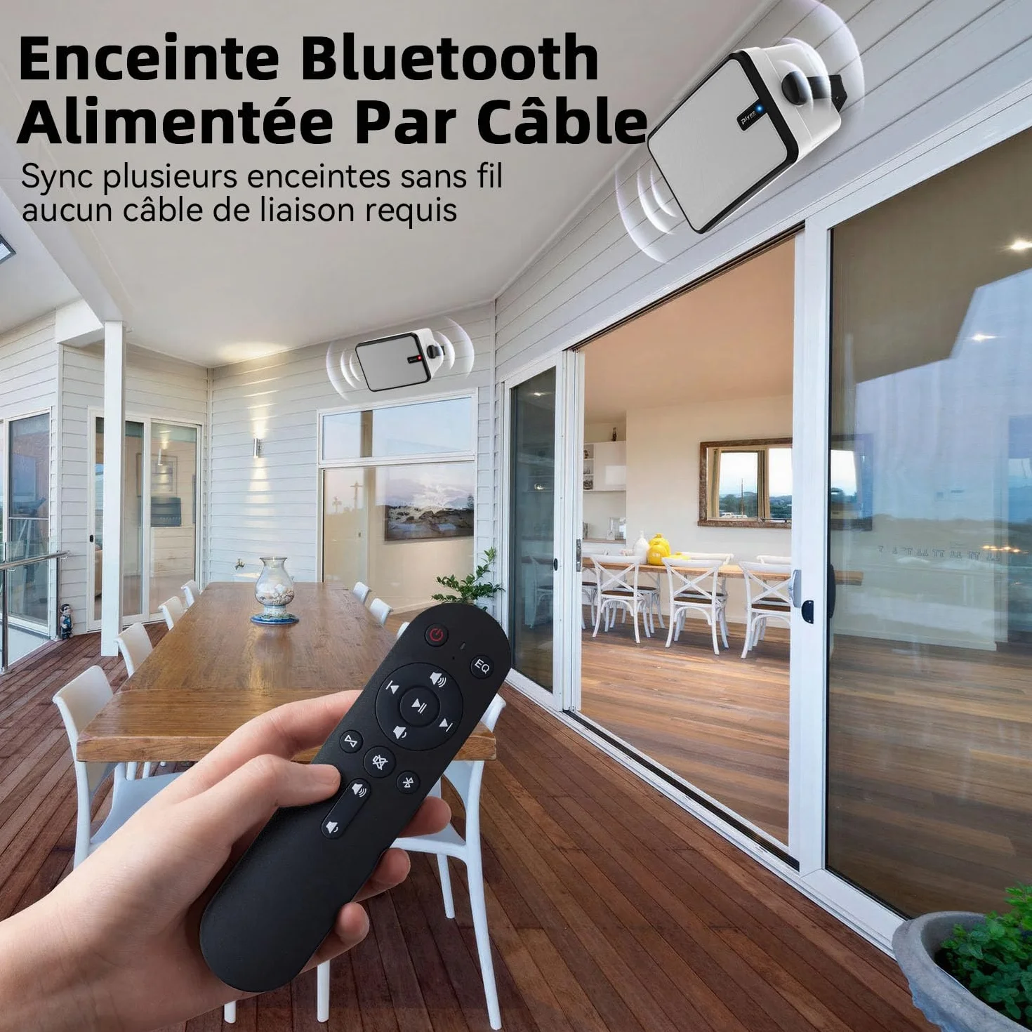 600W Enceinte Bluetooth Extérieure, Synchronisation sans Fil Entre Enceintes, Basses Puissantes, Montage Mural pour Terrasse, Véranda, Pergola, Garage, Lot De 2, Blanc (MZ-658)