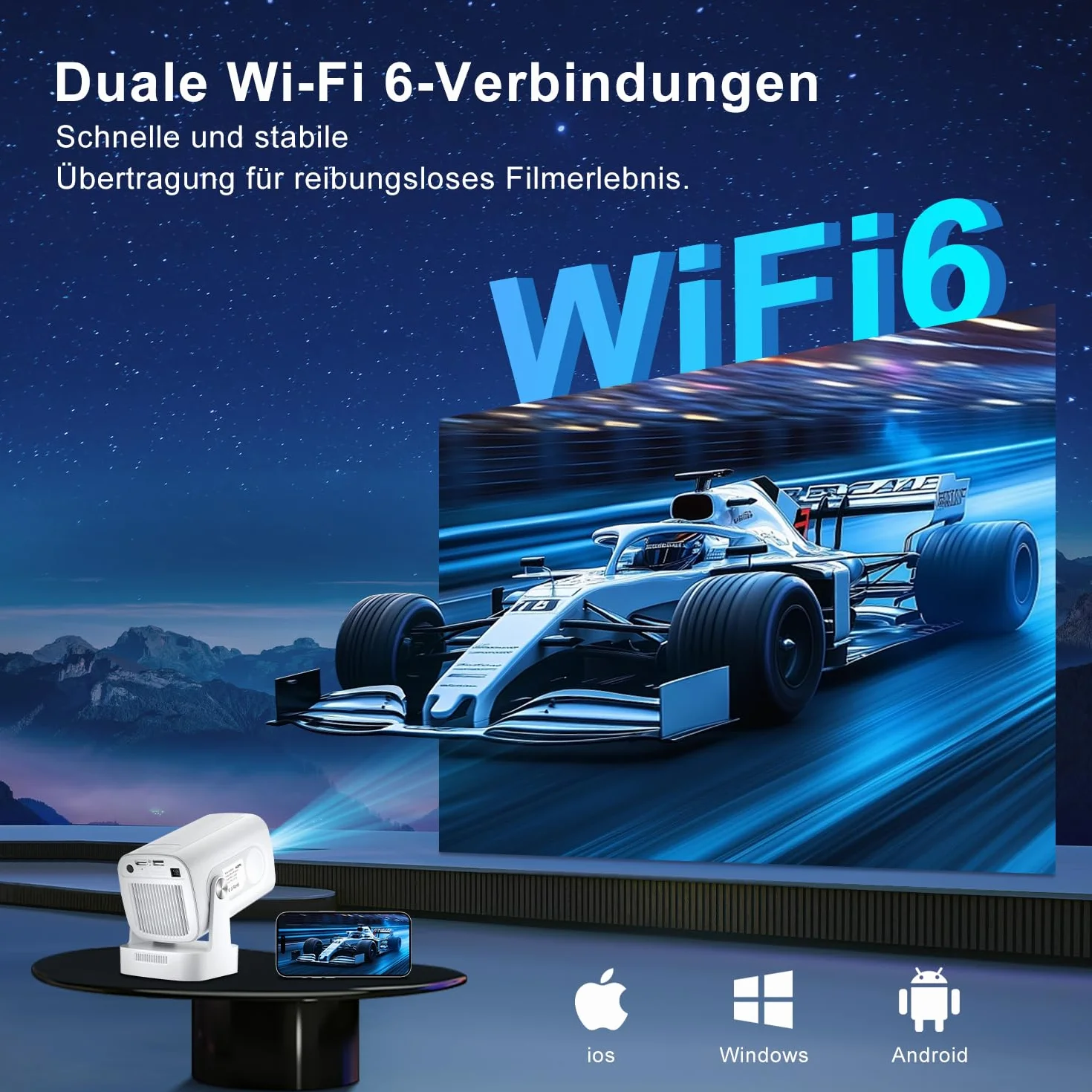 Salange Mini Vidéoprojecteur 8K 1080P Autofocus WiFi 6 Bluetooth 5.4 Auto Keystone 4K Android 14