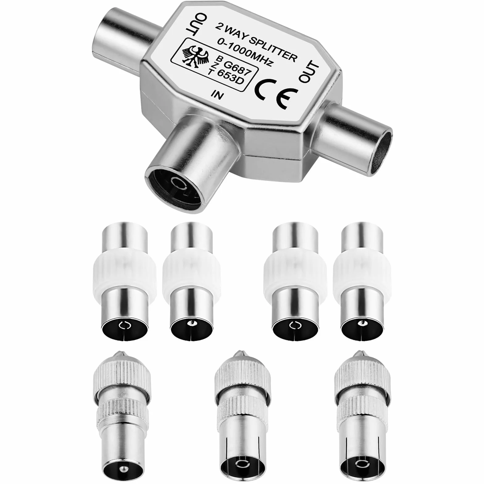 AXFEE Répartiteur Coaxial Antenne T-Couplage 1 Entrée Femelle 2 Sorties Mâles