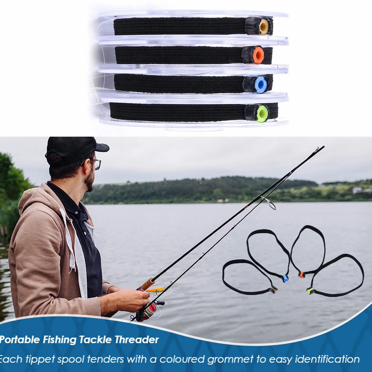 Tippet Lot de 6 anneaux de pêche élastiques portables