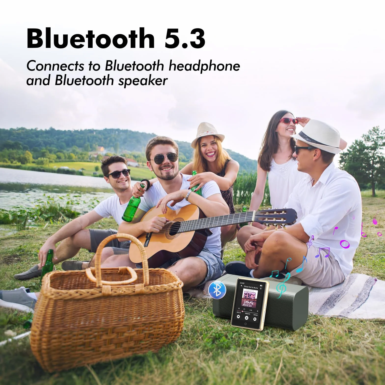 Lecteur MP3 Bluetooth 5.3 64Go 2.8" Écran HiFi Audio MP4 Baladeur Sport Radio FM Podomètre Enregistreur Carte 128Go Or