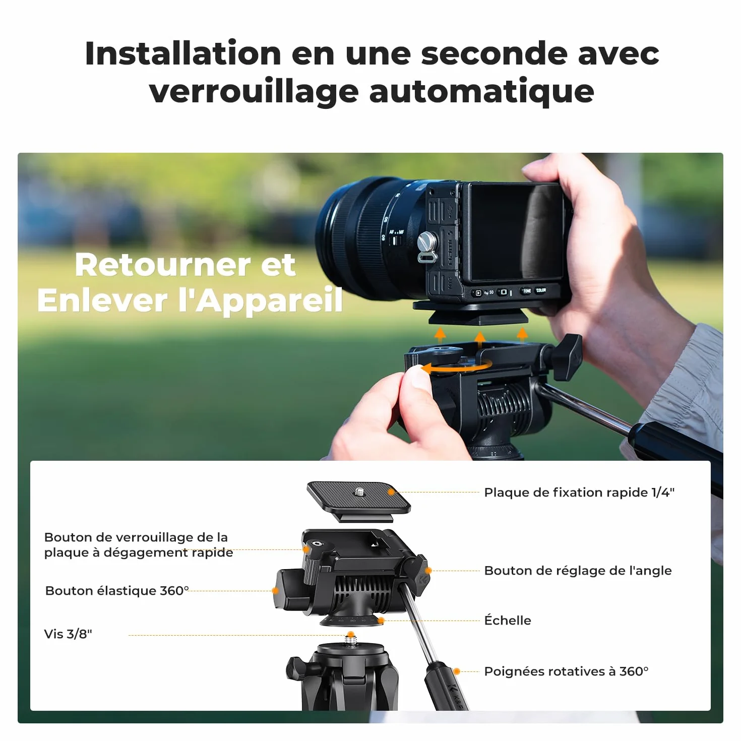 Trépied Appareil Photo pour Smartphone 190cm, K&F CONCEPT S255A3+BV01 Trépied Caméra avec Clip de Téléphone, pour DSLR Nikon Canon Sony, iPhone, Samsung, Tête Pan Amovible, Télécommande Bluetooth