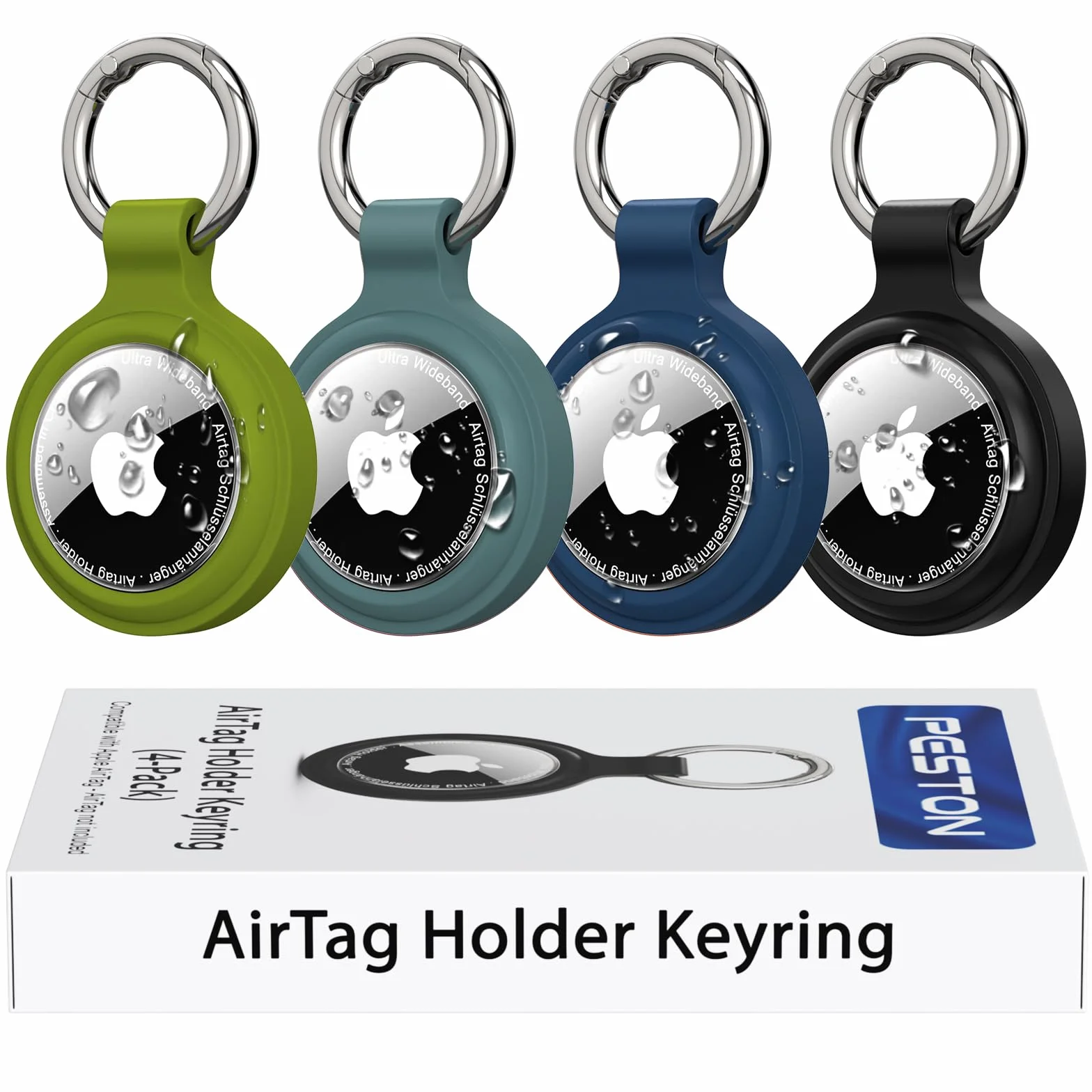 Étuis pour Apple AirTag Porte Clé - Coque de Protection IP67 Étanche, Antichoc et Anti-Rayures pour AirTag Support, Animaux, Bagages (Lot de 4)